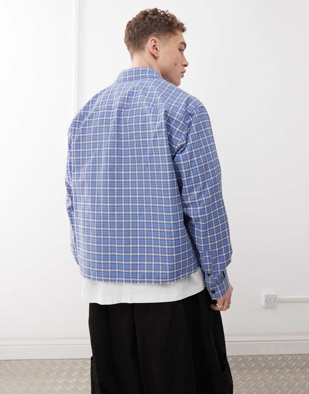 COLLUSION long sleeve check shirt in blue
