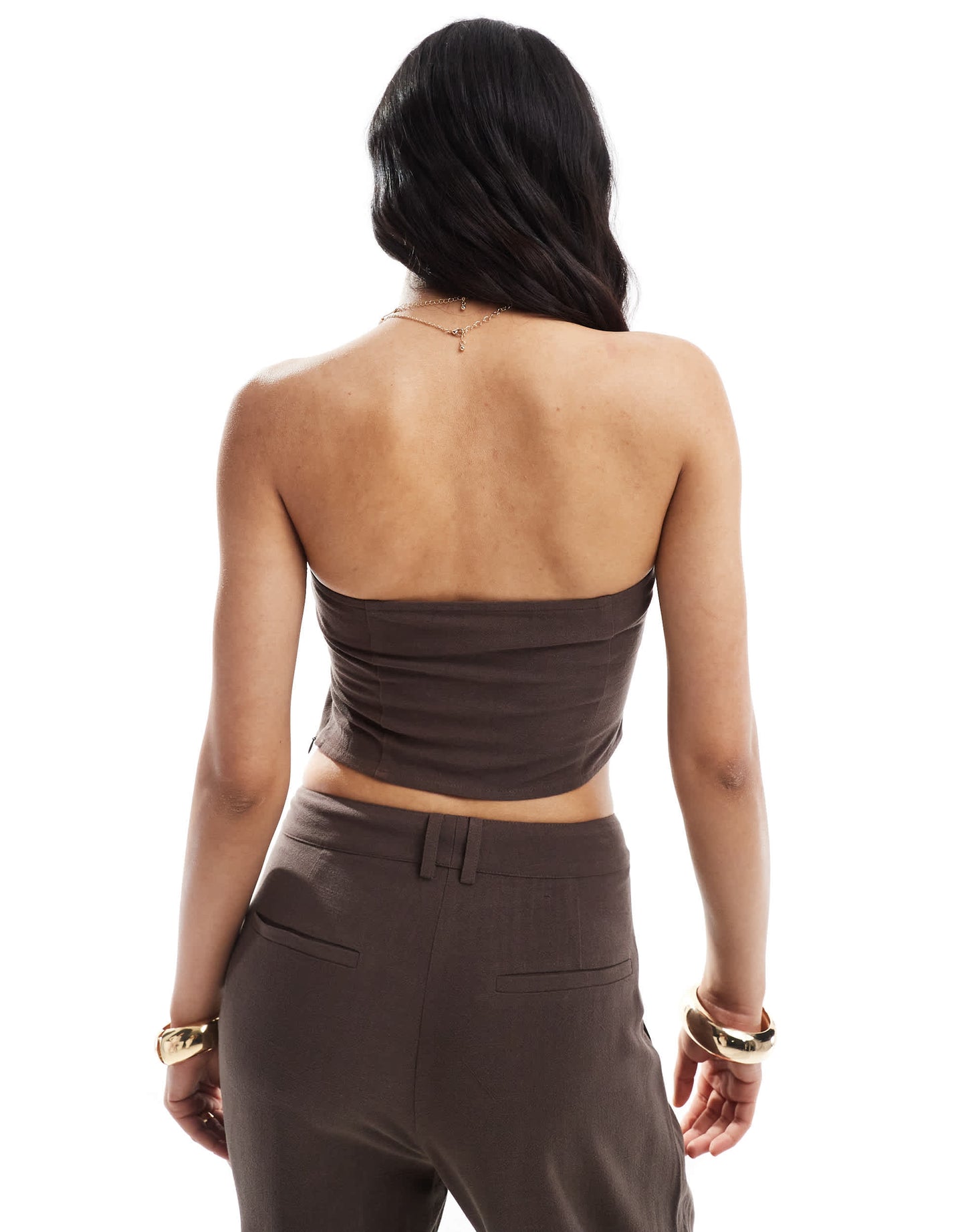 4th & Reckless linen blend bandeau scarf top co-ord in brown