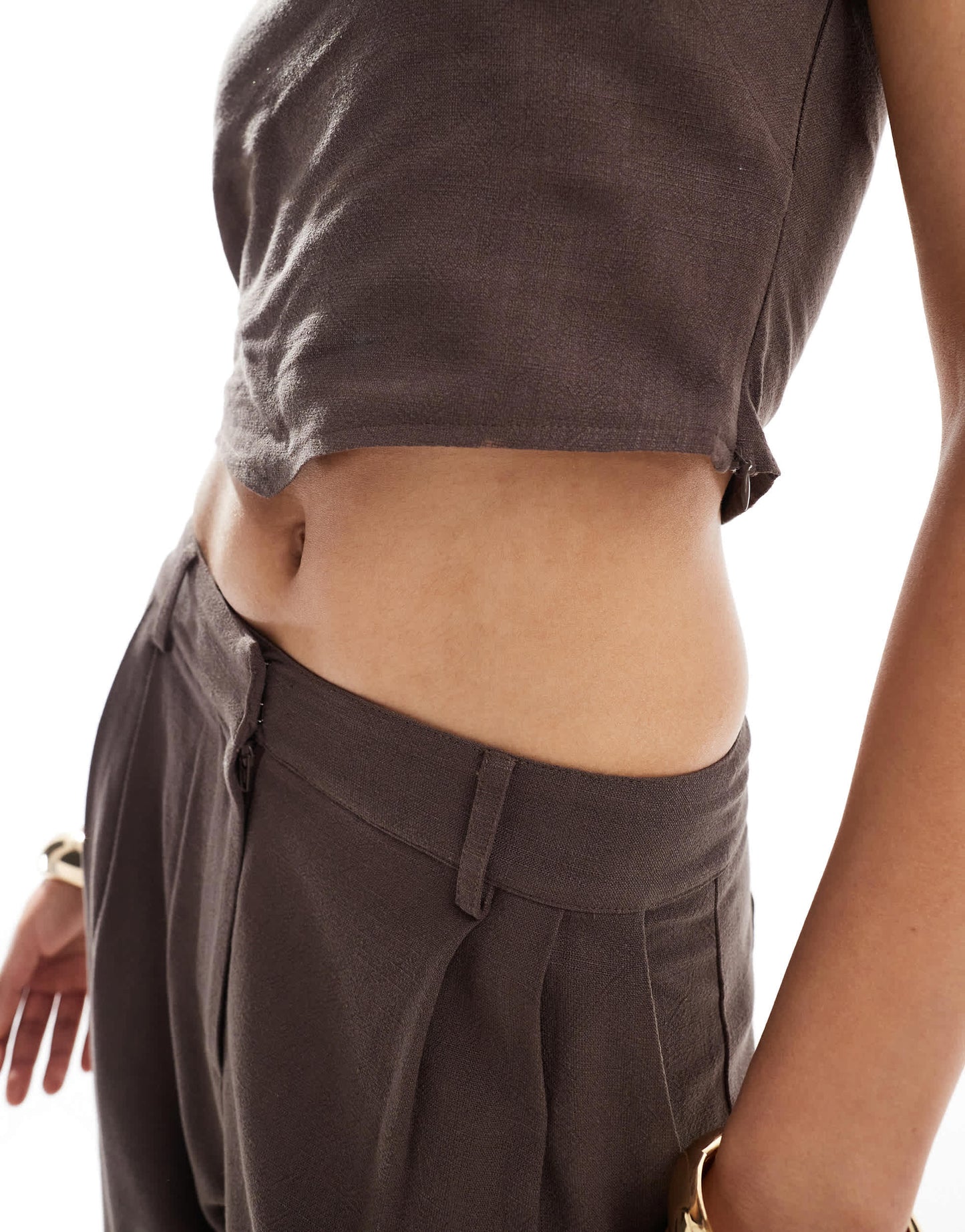 4th & Reckless linen blend bandeau scarf top co-ord in brown
