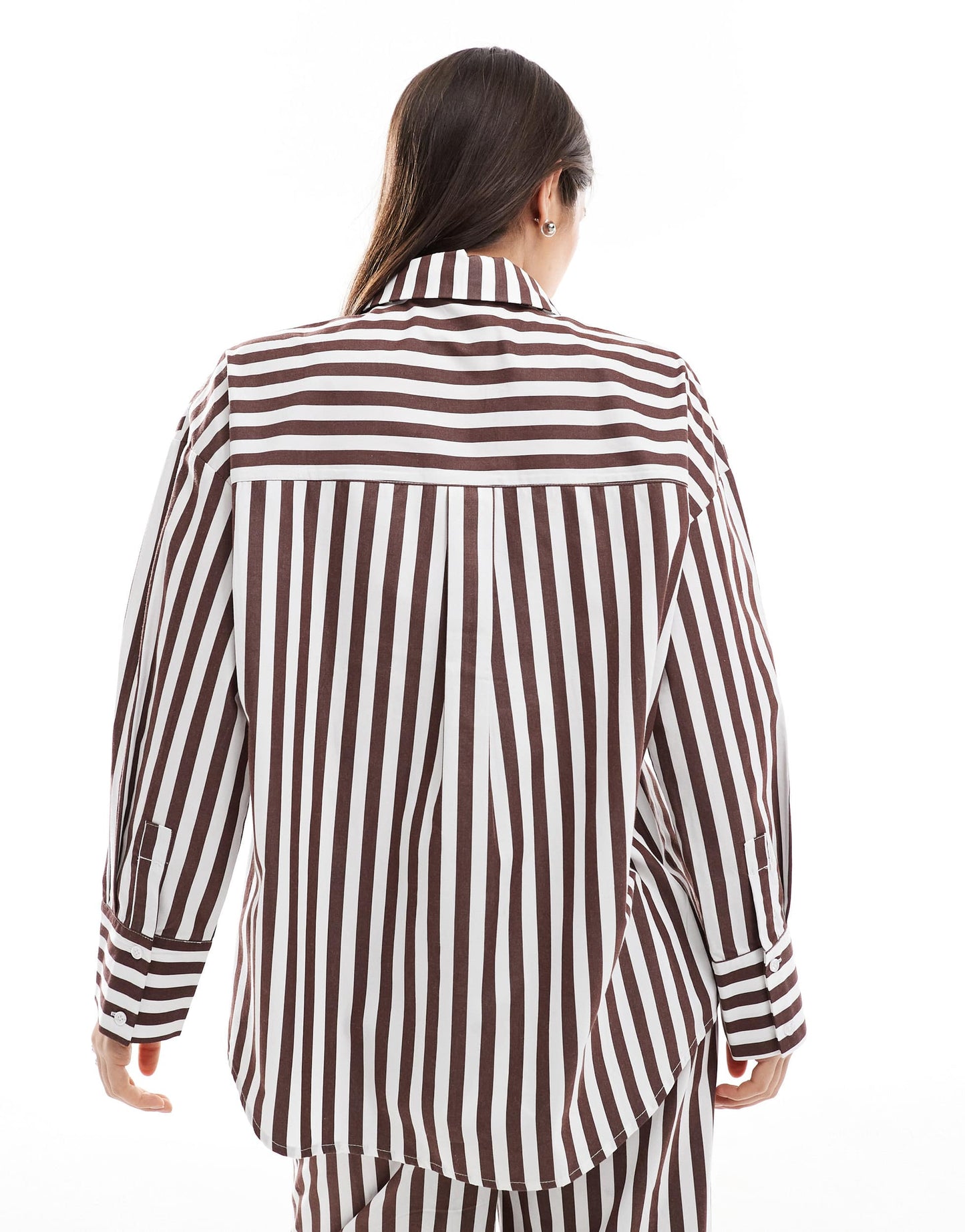 4th & Reckless cotton oversized pocket detail shirt co-ord in brown stripe