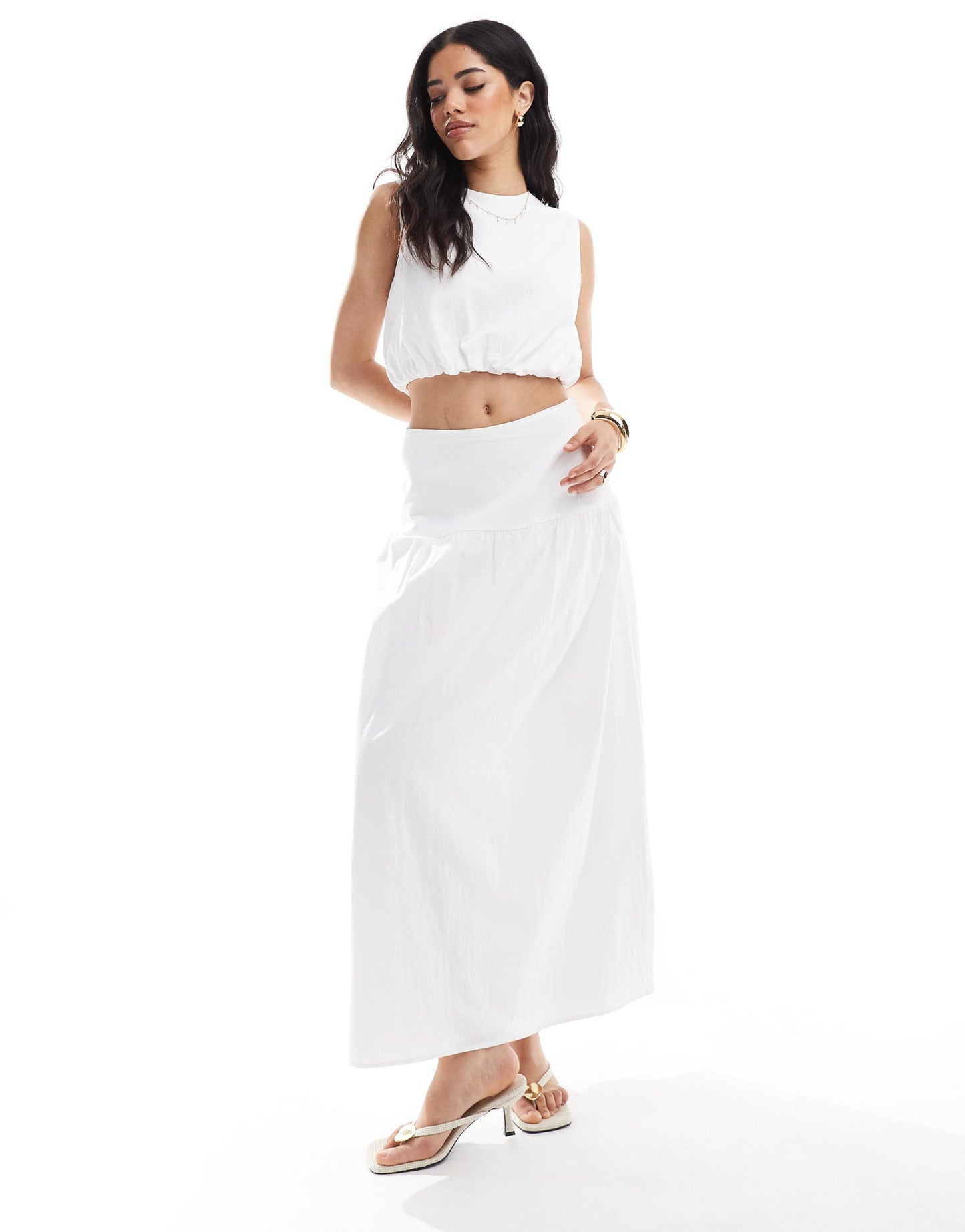 4th & Reckless poplin structured cropped bubble top co-ord in white