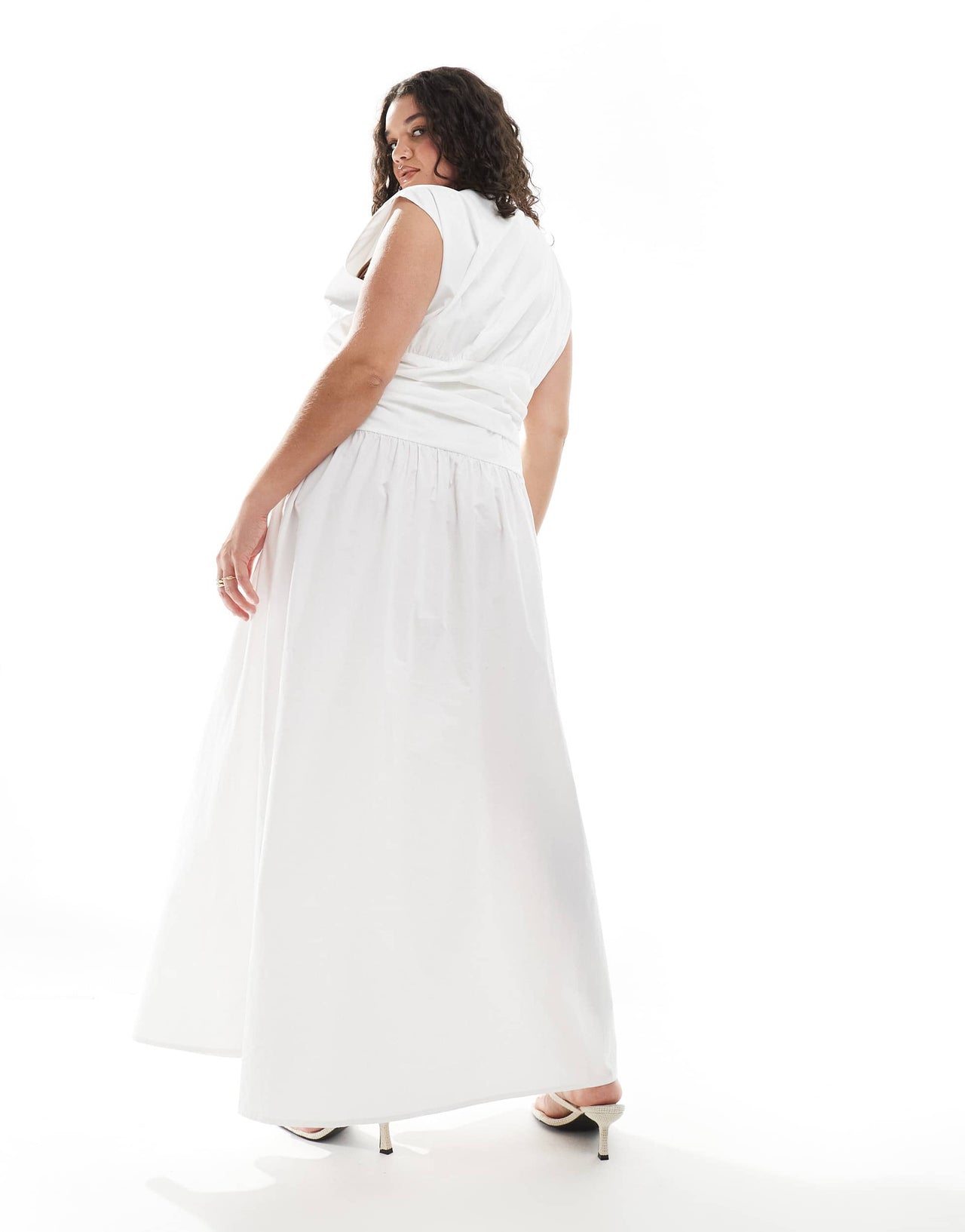 4th & Reckless Plus dropped waist drape detail maxi dress in white