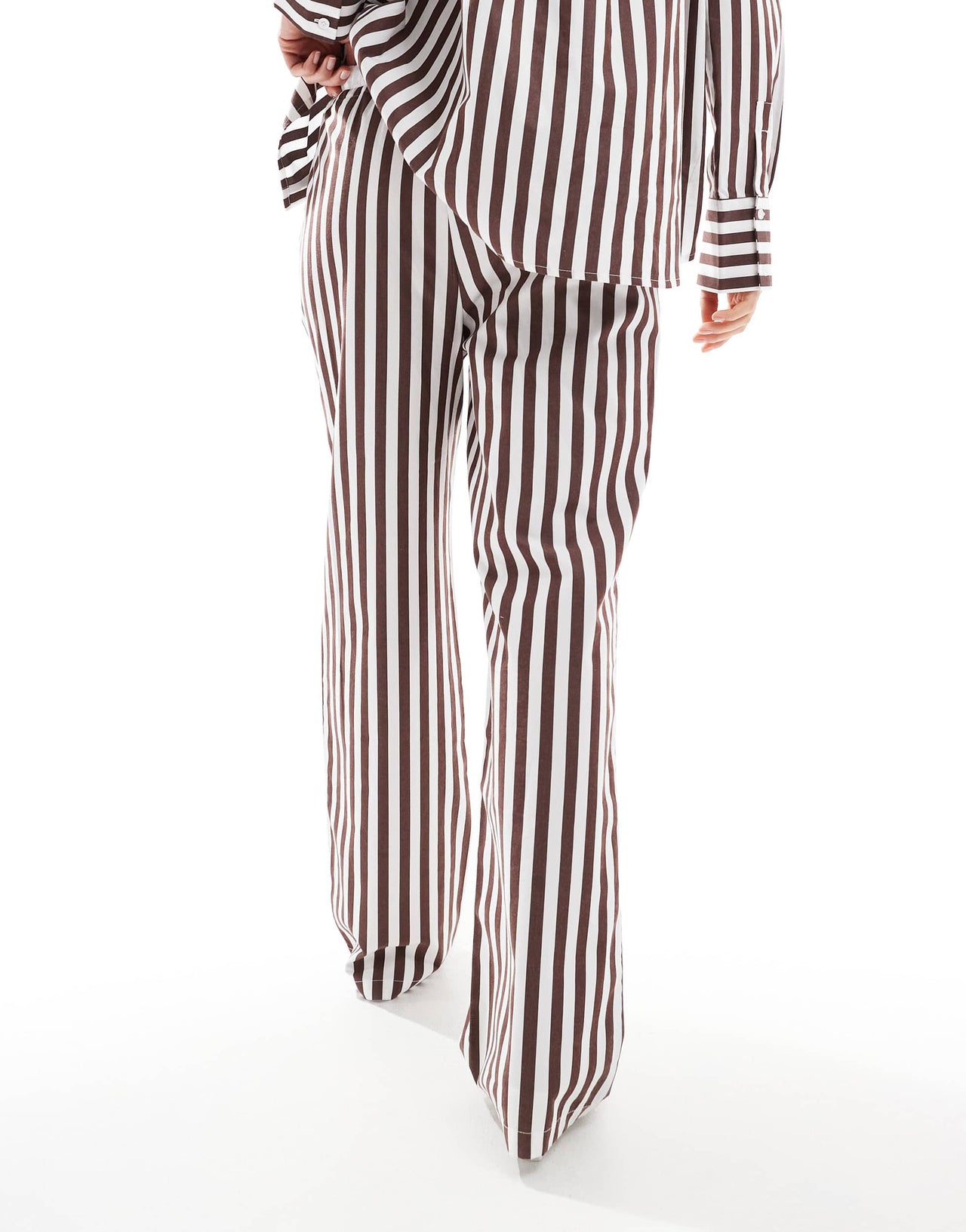 4th & Reckless cotton wide leg boxer detail tie waist trouser co-ord in brown stripe