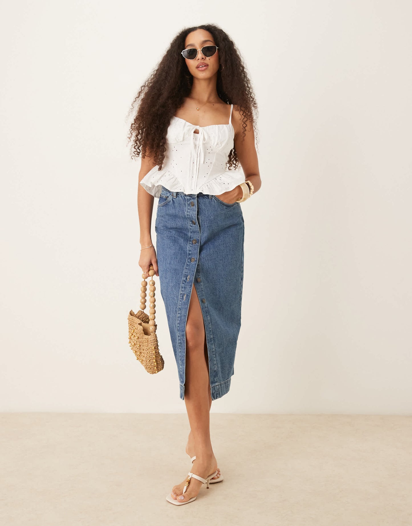 ASOS DESIGN gathered bust peplum hem tie front cami top