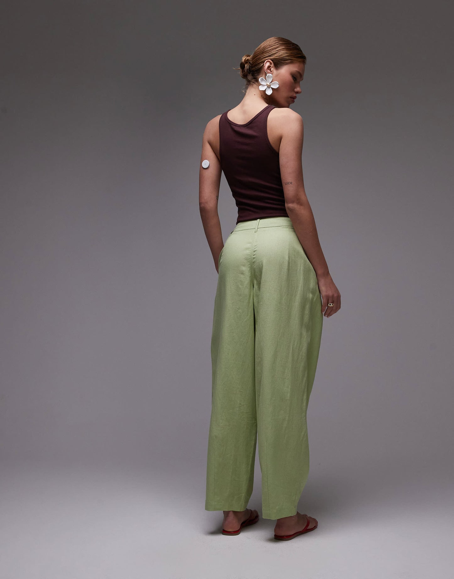 Topshop linen ovoid trouser in light green
