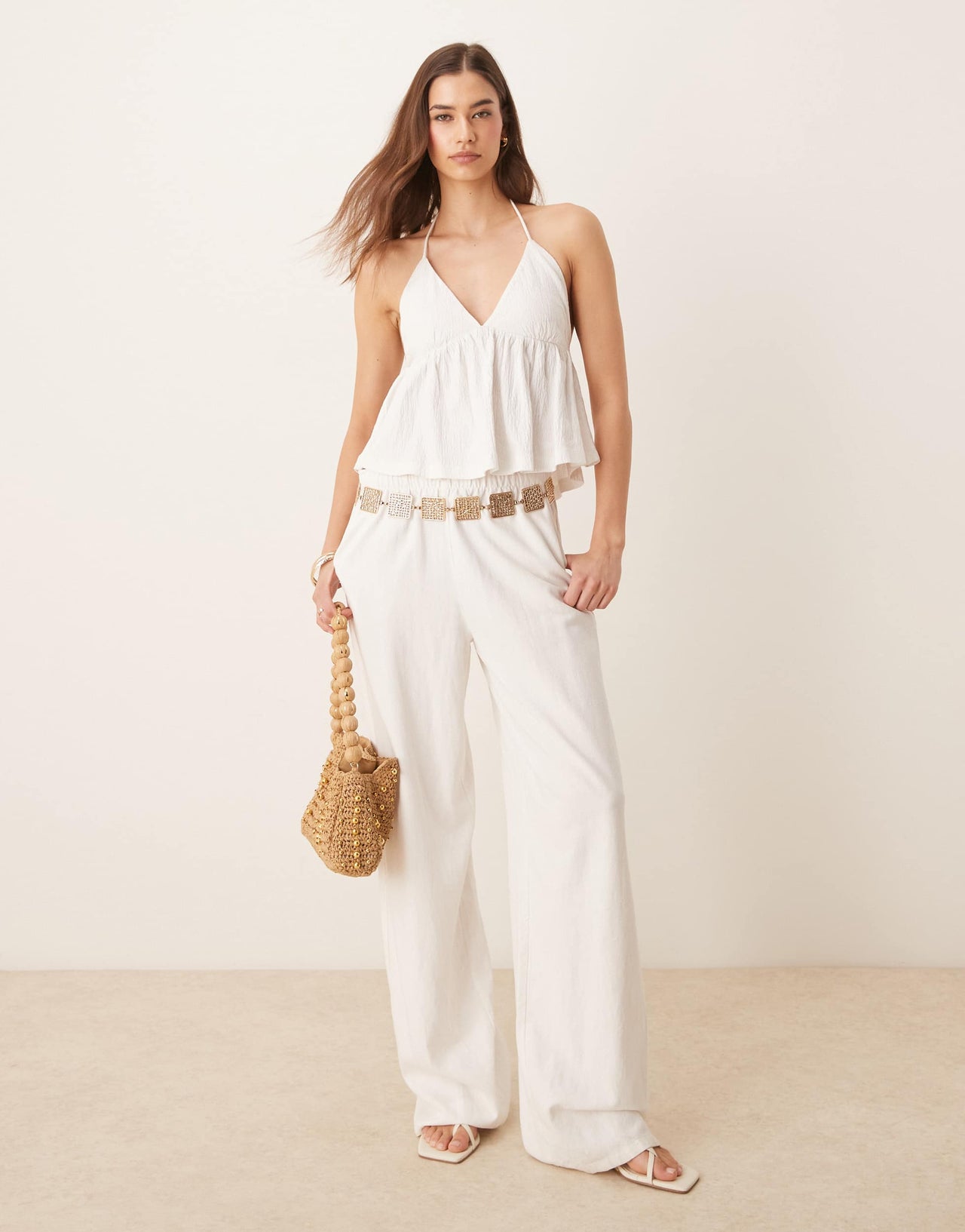 ASOS DESIGN crinkle cami top in ivory