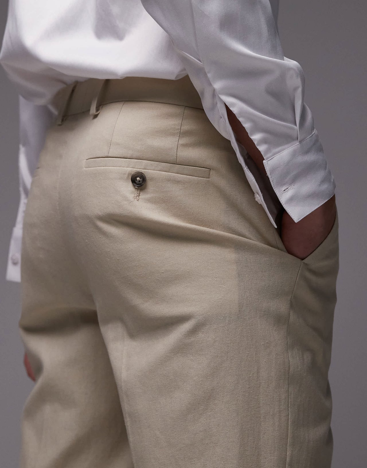 Topman straight linen blend suit trousers in stone