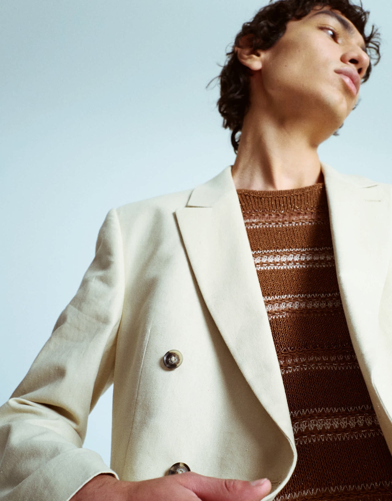 Topman double breasted linen blend blazer in stone