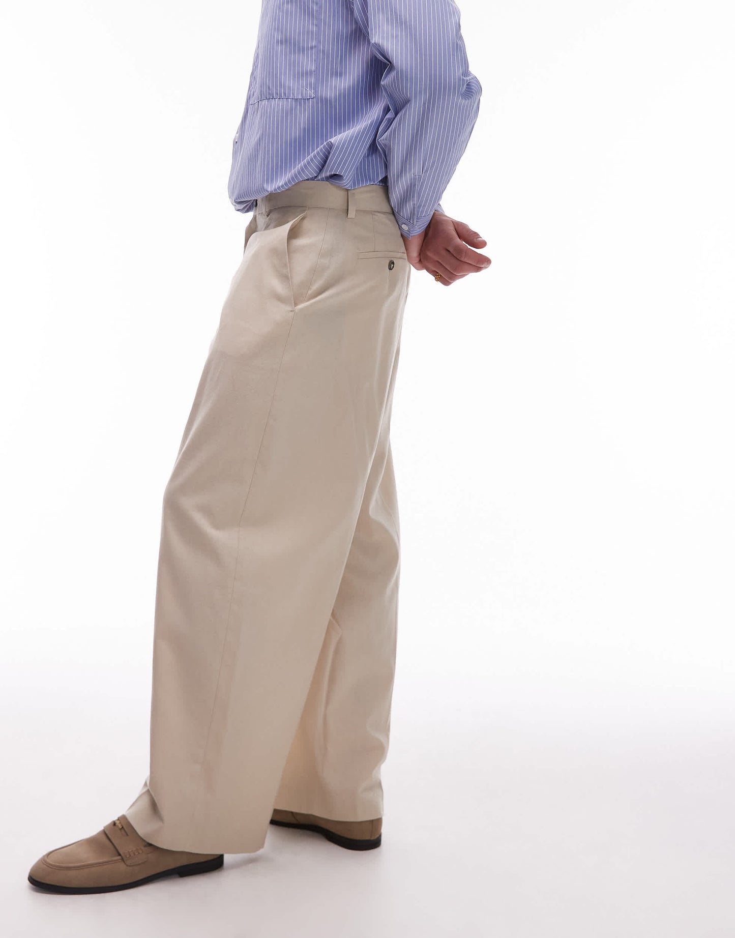 Topman wide leg linen blend trousers in stone