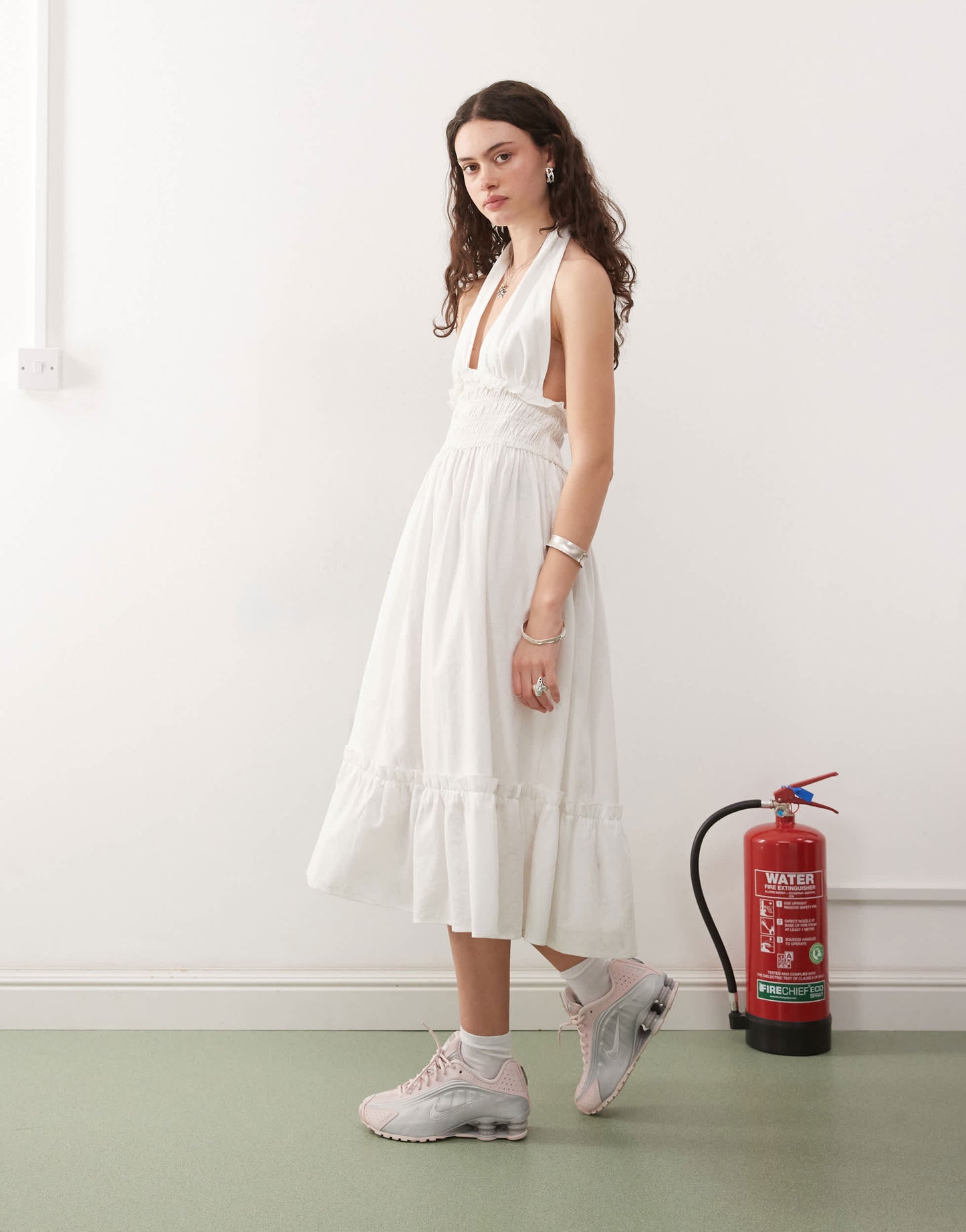 COLLUSION linen look halter midi dress in white - WHITE
