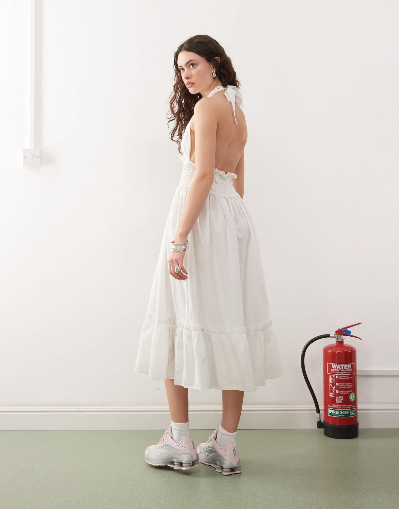 COLLUSION linen look halter midi dress in white - WHITE