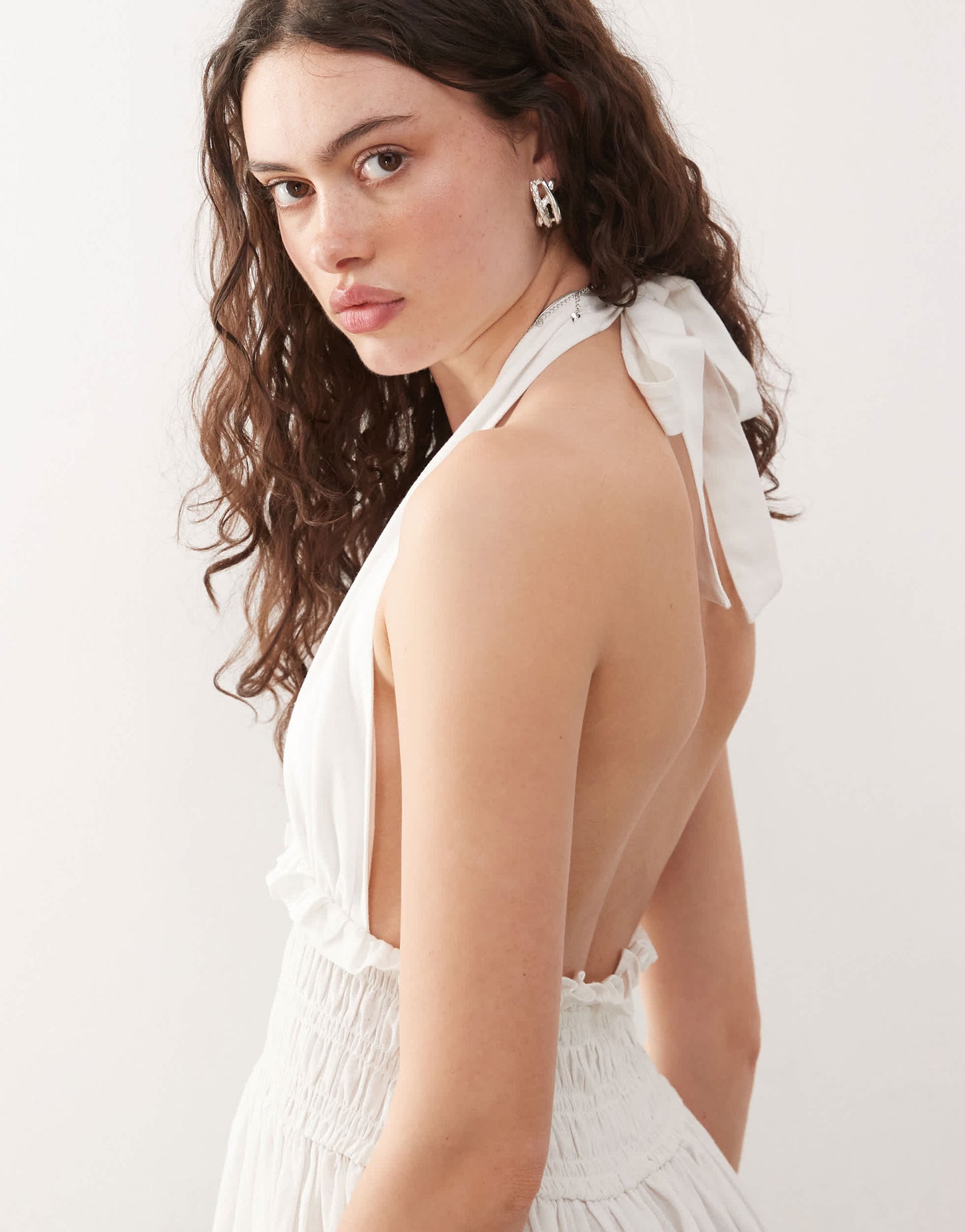 COLLUSION linen look halter midi dress in white - WHITE