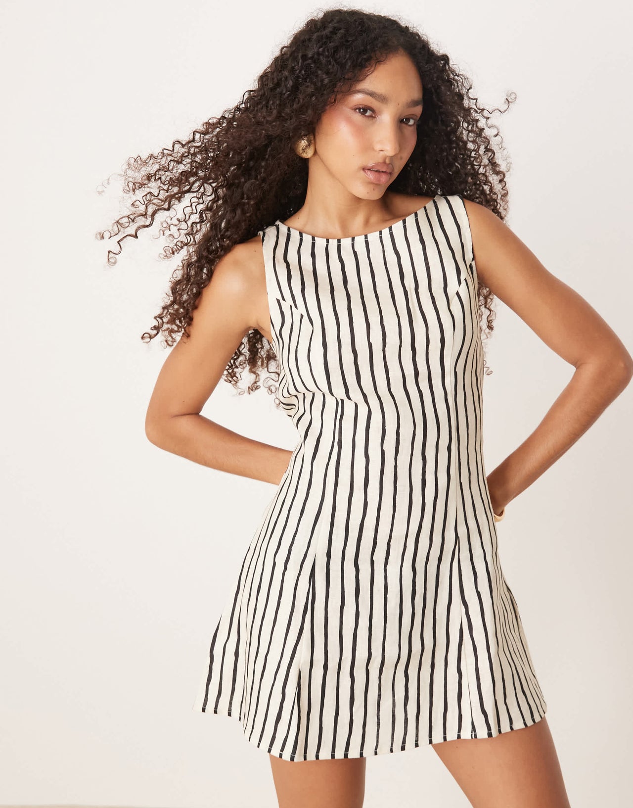VRG GRL chloe linen mini dress in stripe