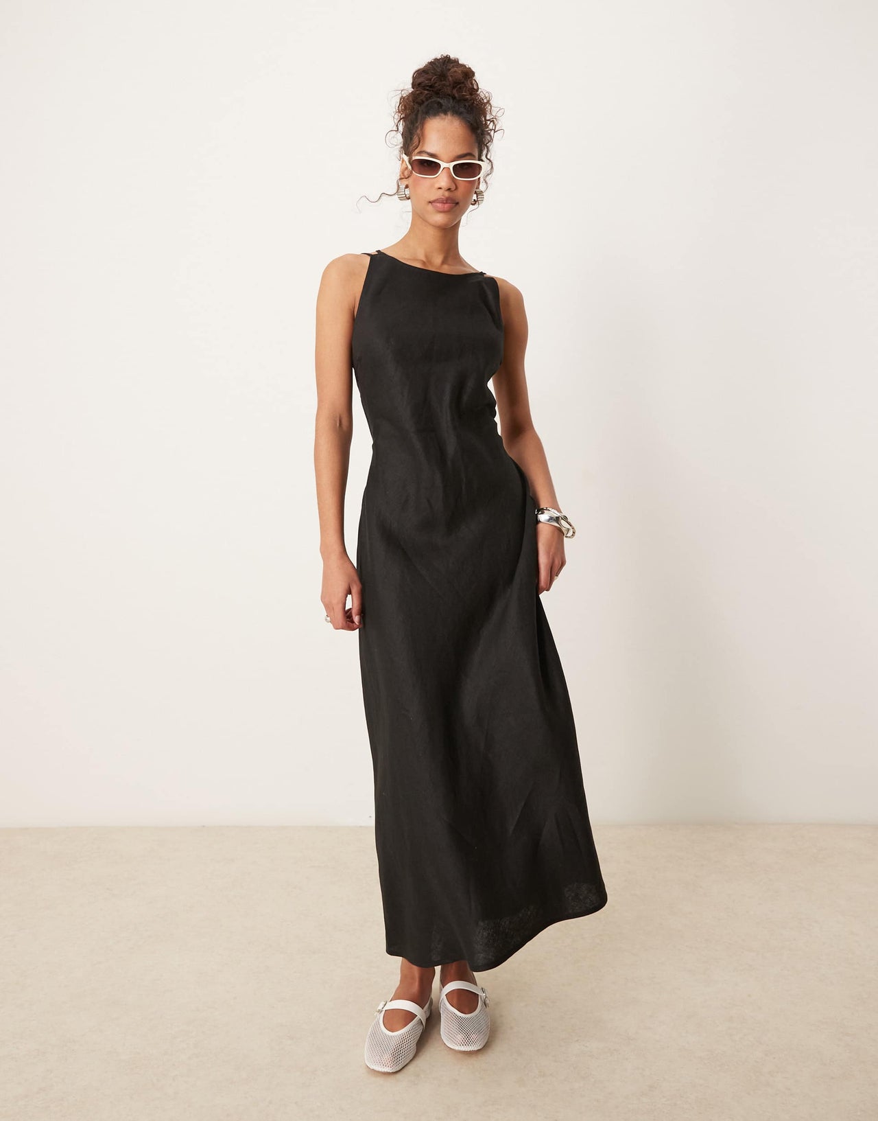 VRG GRL opal sleeveless linen maxi dress in black