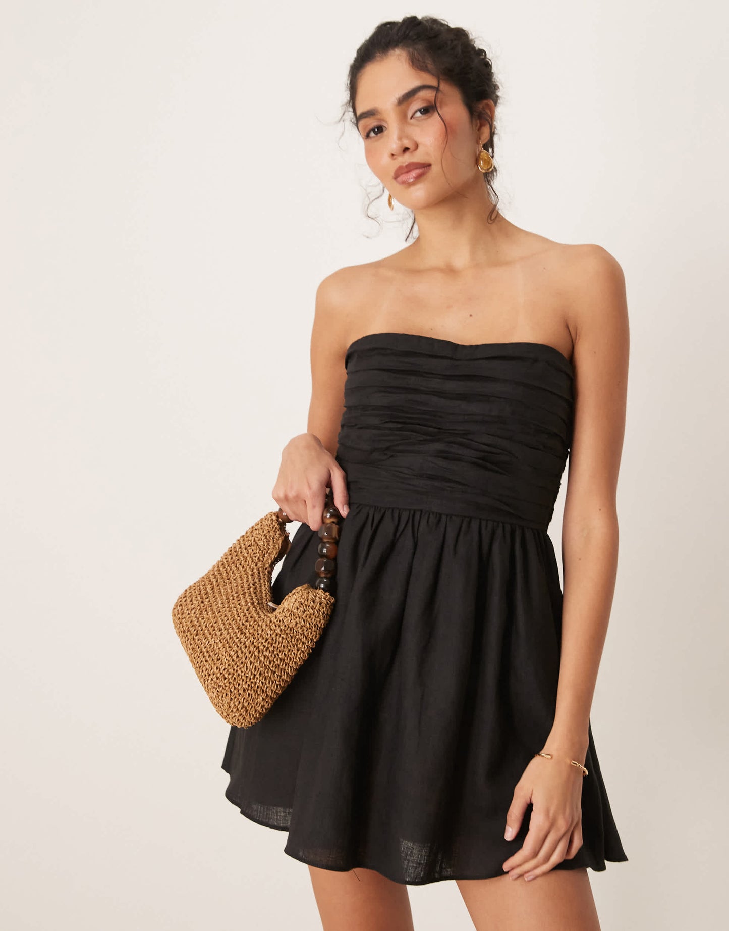 VRG GRL saint malo tube linen mini dress in black