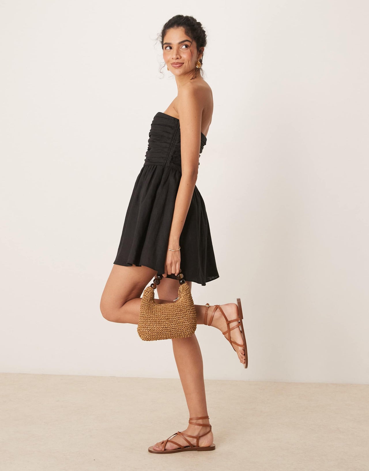 VRG GRL saint malo tube linen mini dress in black