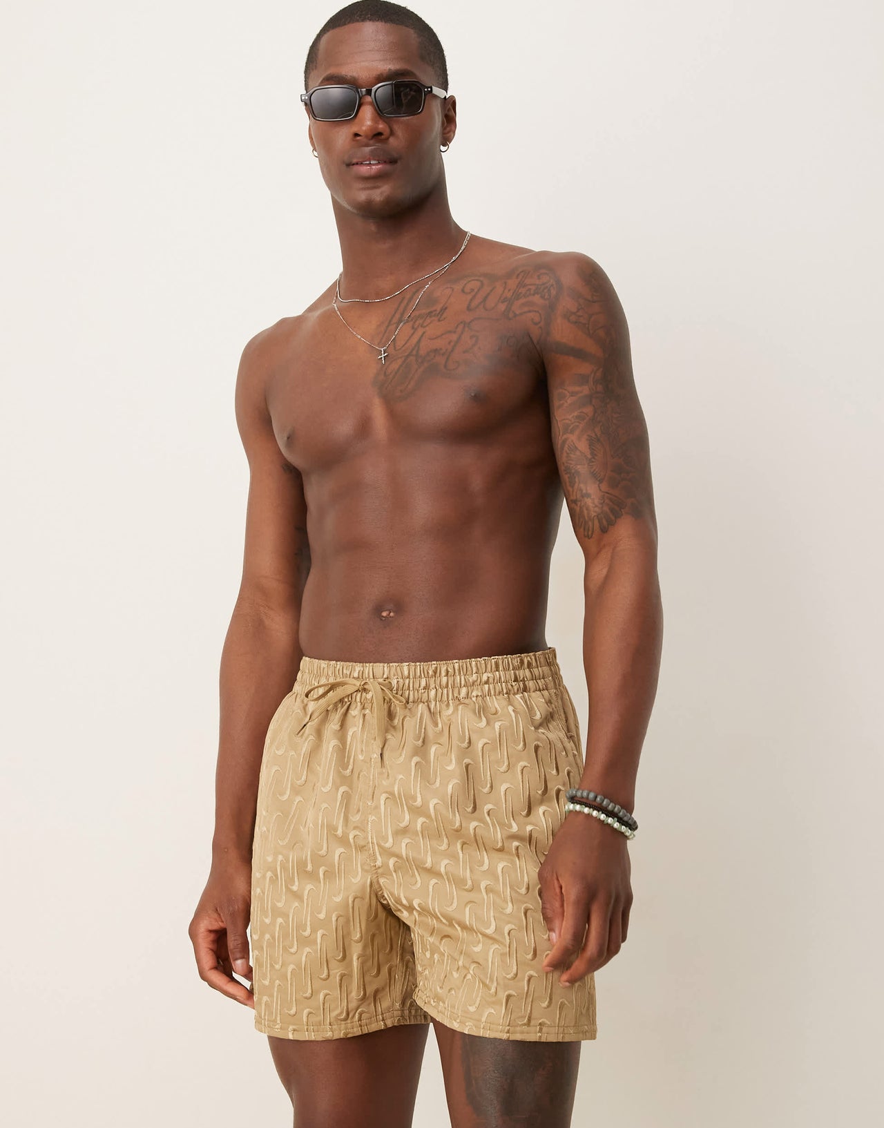 Nike Swoosh Link 5 inch Volley swim shorts in beige
