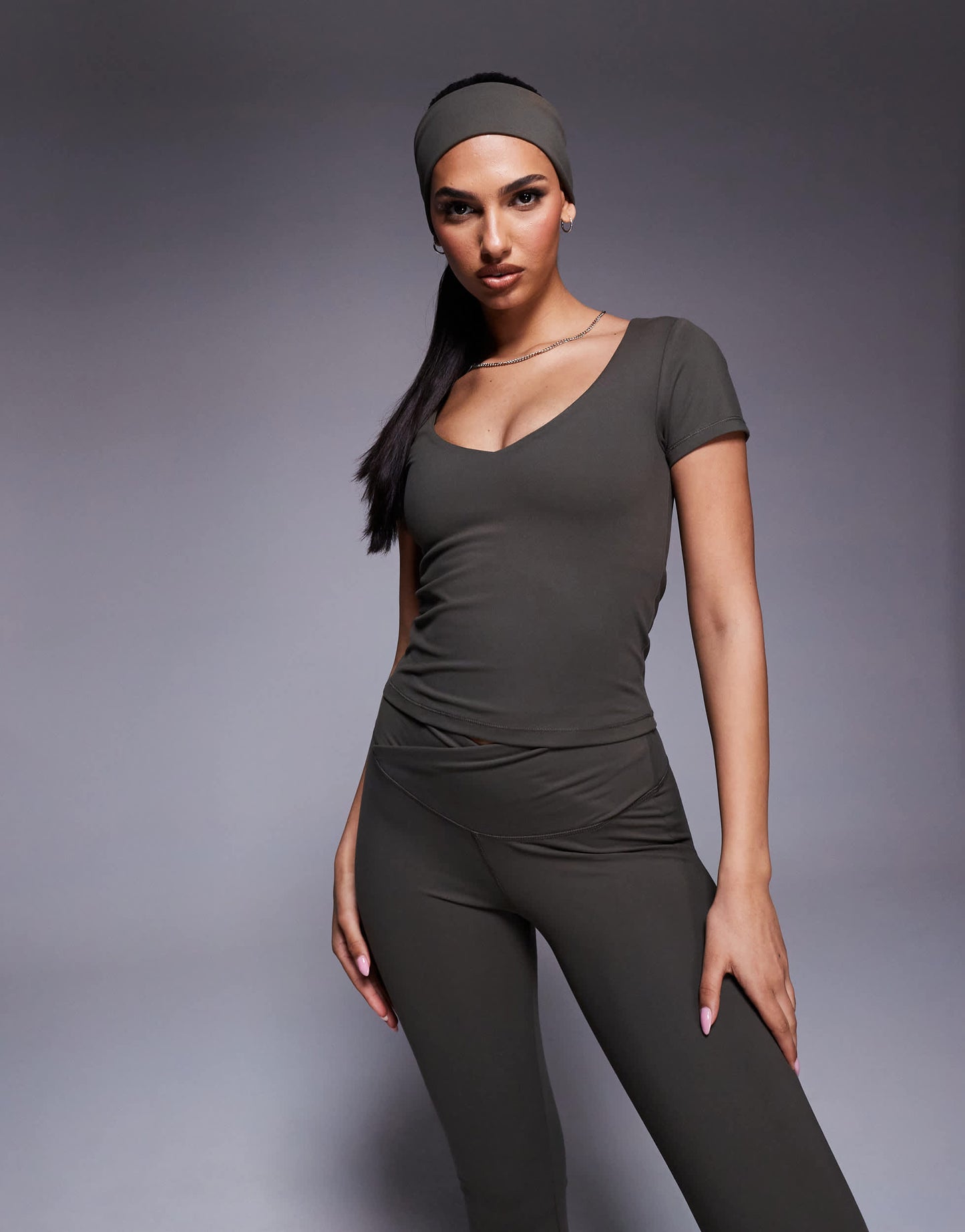 4505 Icon soft touch v neck performance baby t-shirt in dark olive