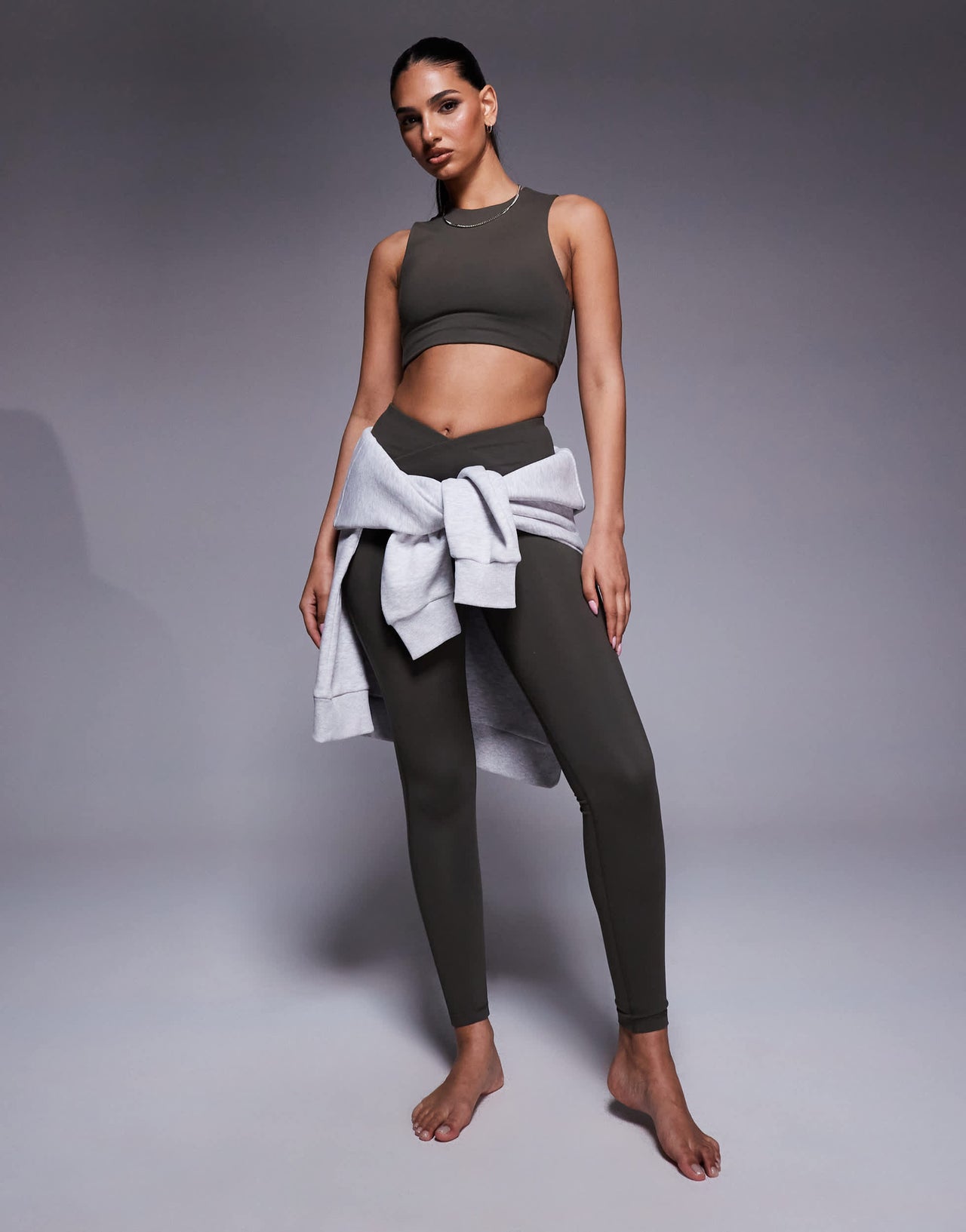 4505 Icon soft touch high neck tank with inner bra in dark olive