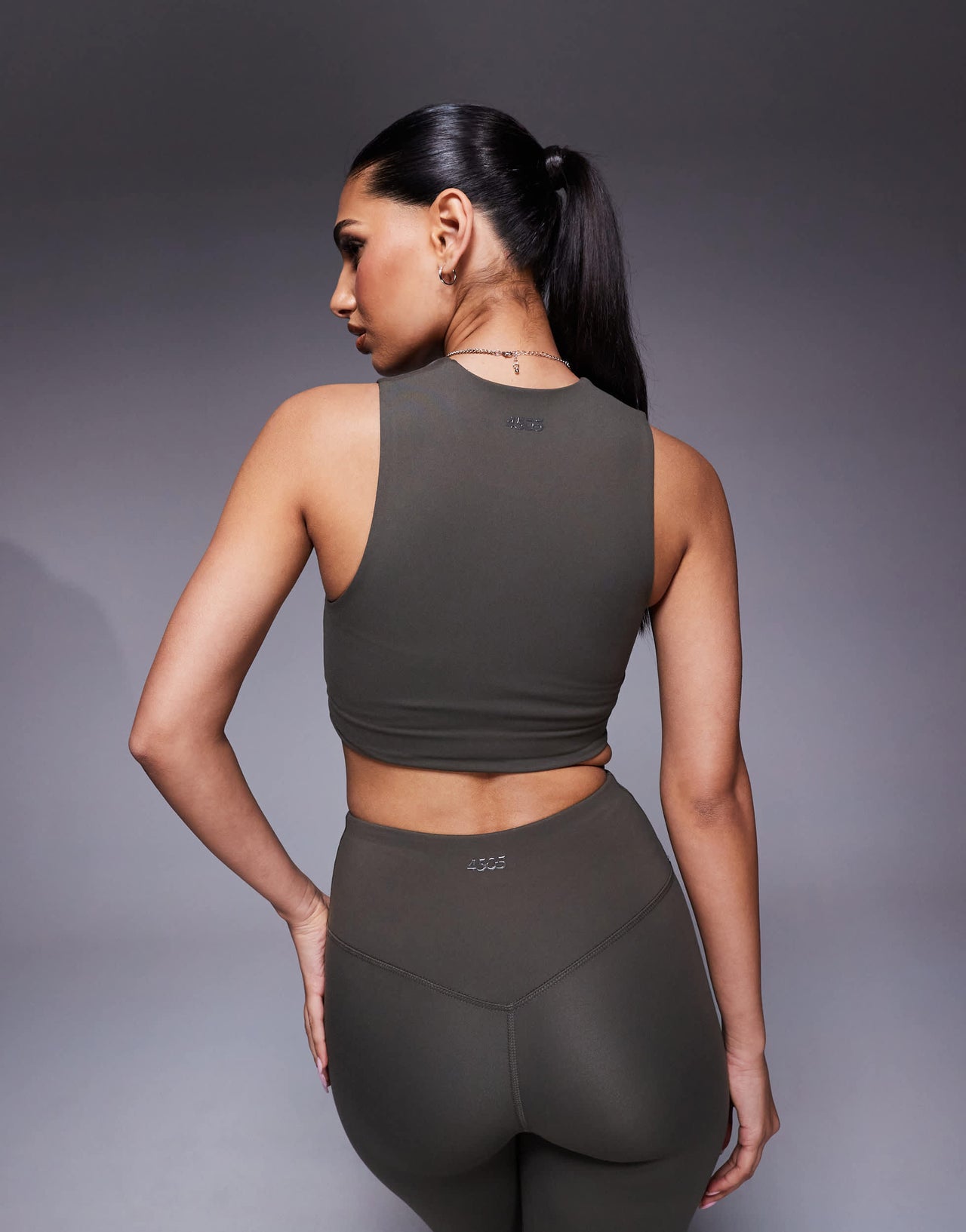 4505 Icon soft touch high neck tank with inner bra in dark olive