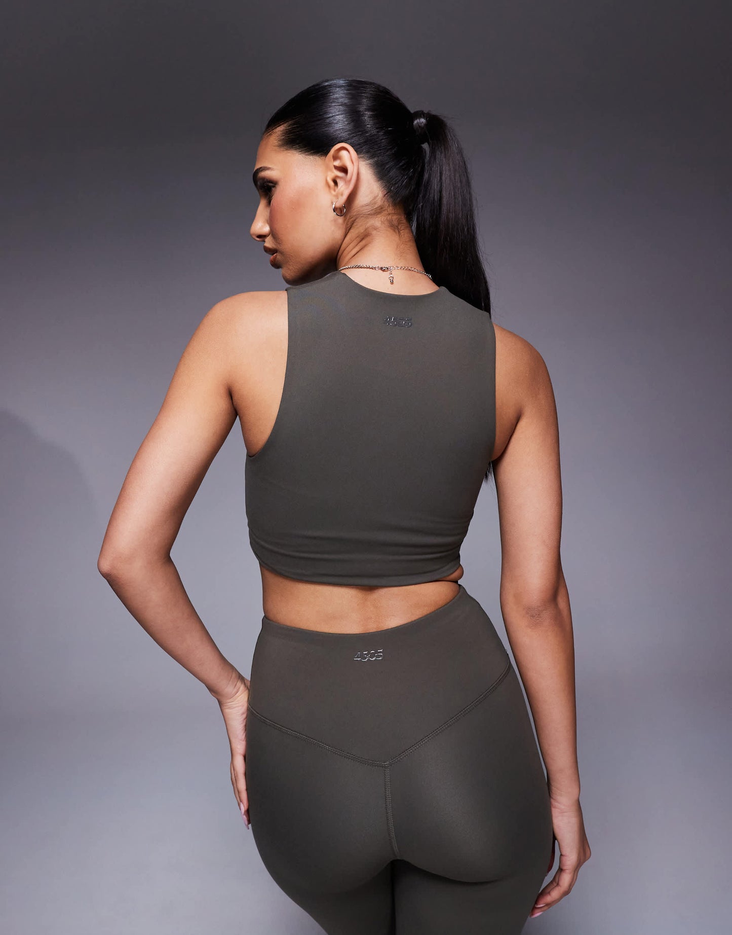 4505 Icon soft touch high neck tank with inner bra in dark olive