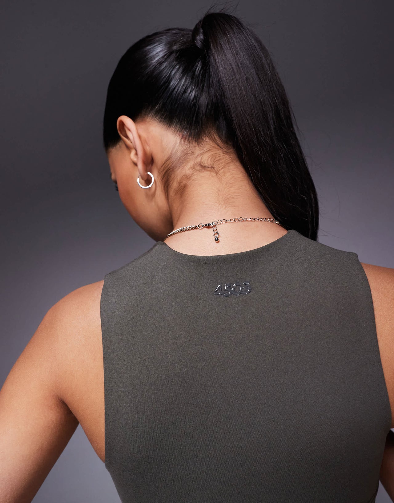 4505 Icon soft touch high neck tank with inner bra in dark olive