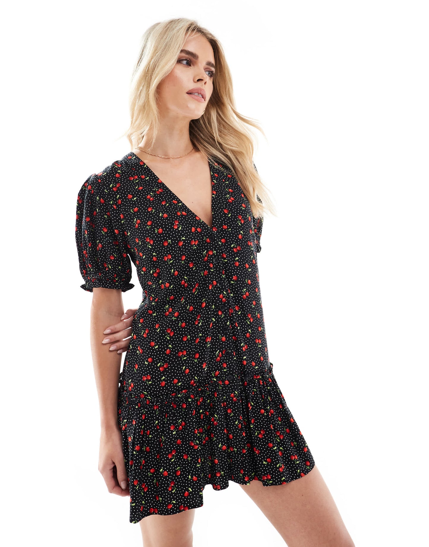 Miss Selfridge petite printed spun smock dress in black cherry print