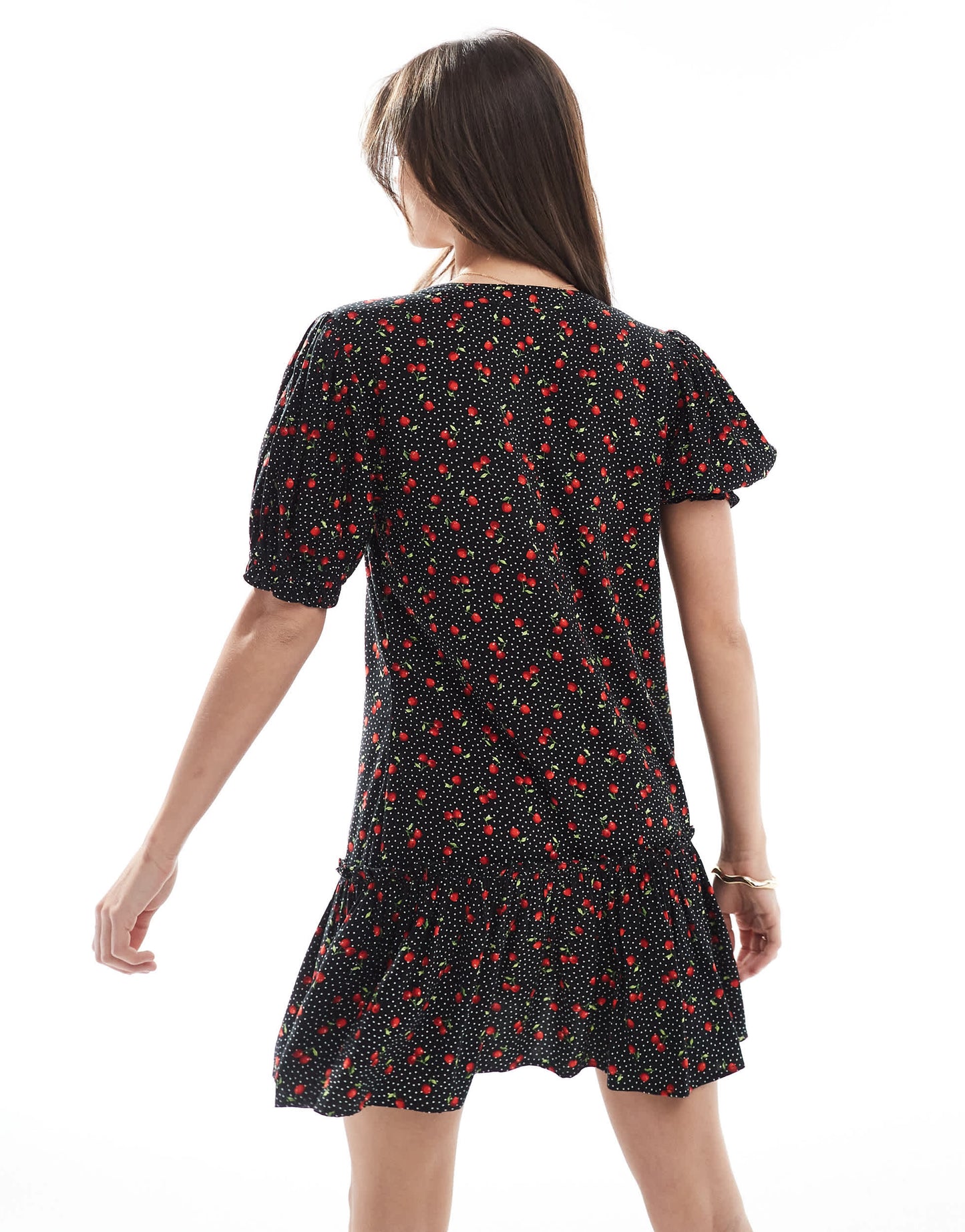 Miss Selfridge printed spun smock dress in Black Cherry Print