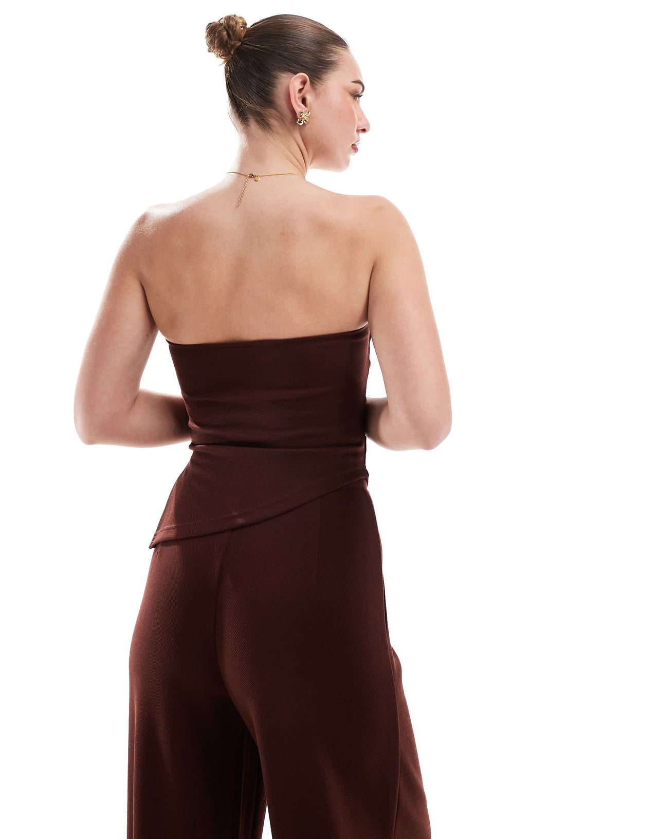 ASOS DESIGN co-ord strapless ruched side bandeau top in chocolate