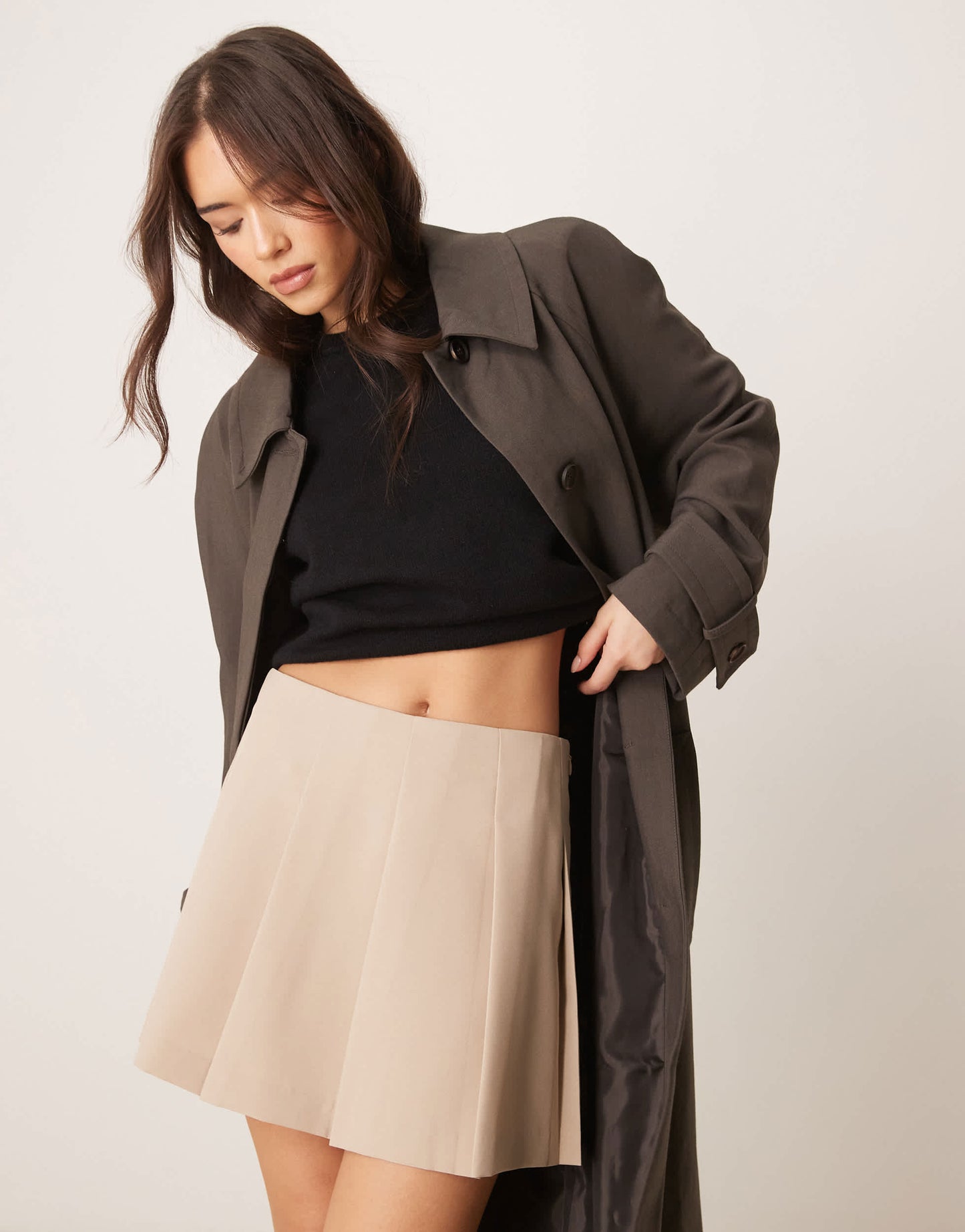 ASOS DESIGN tailored pleated mini skirt in stone