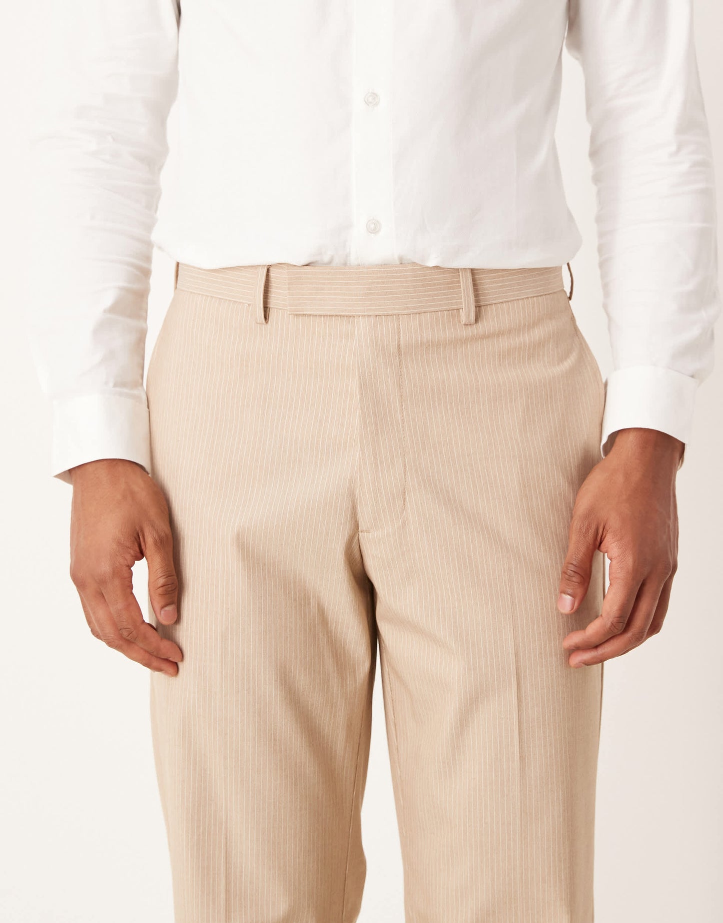 ASOS DESIGN straight leg suit trousers in stone marl pinstripe