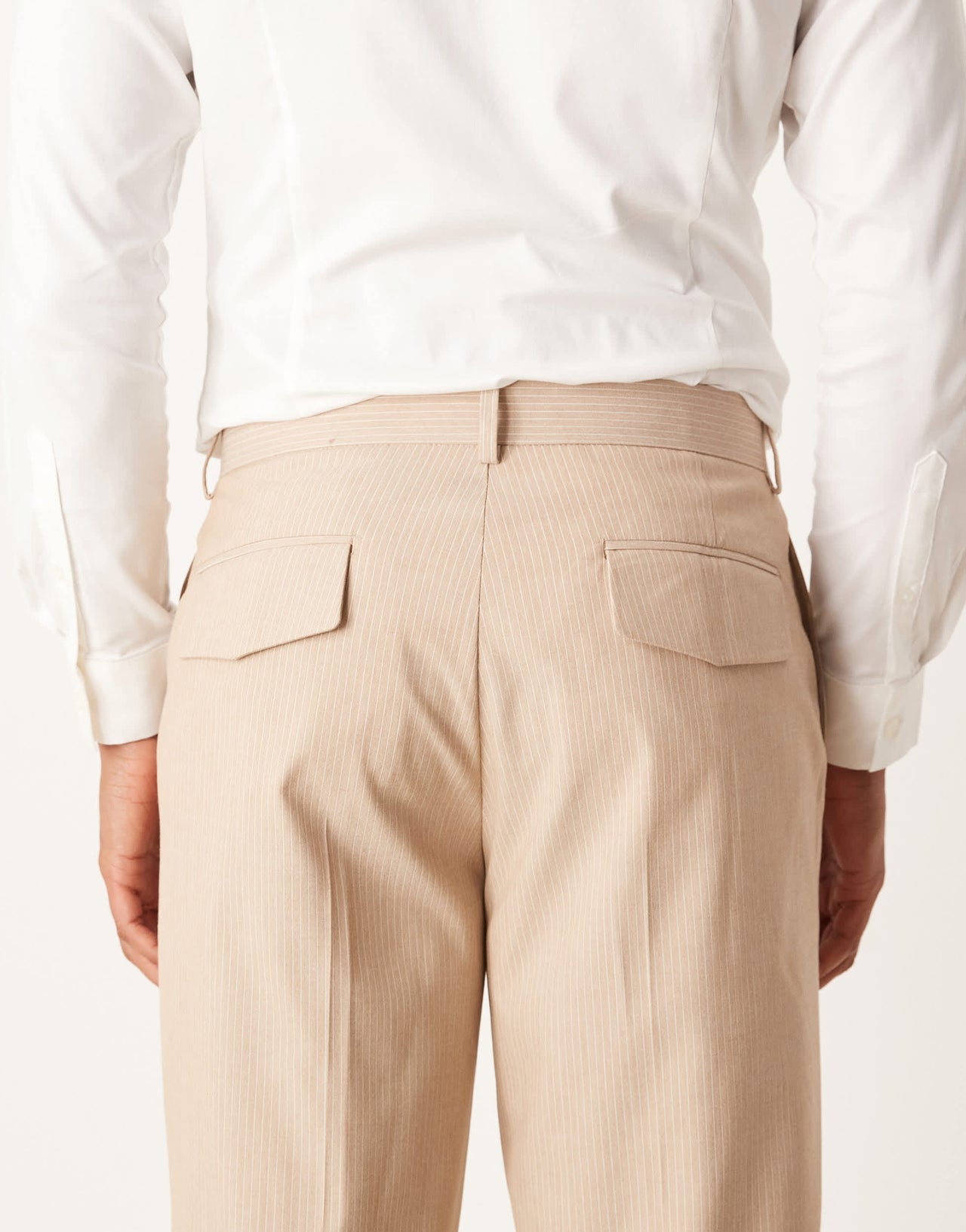 ASOS DESIGN straight leg suit trousers in stone marl pinstripe