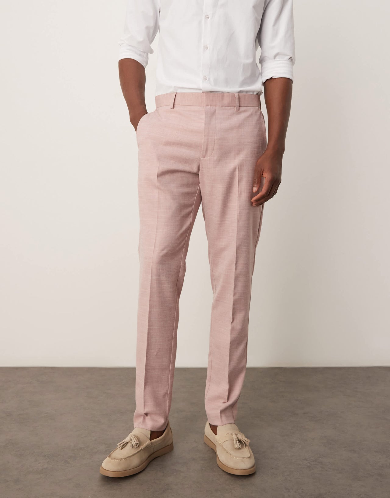 ASOS DESIGN wedding skinny suit trousers in pink texture
