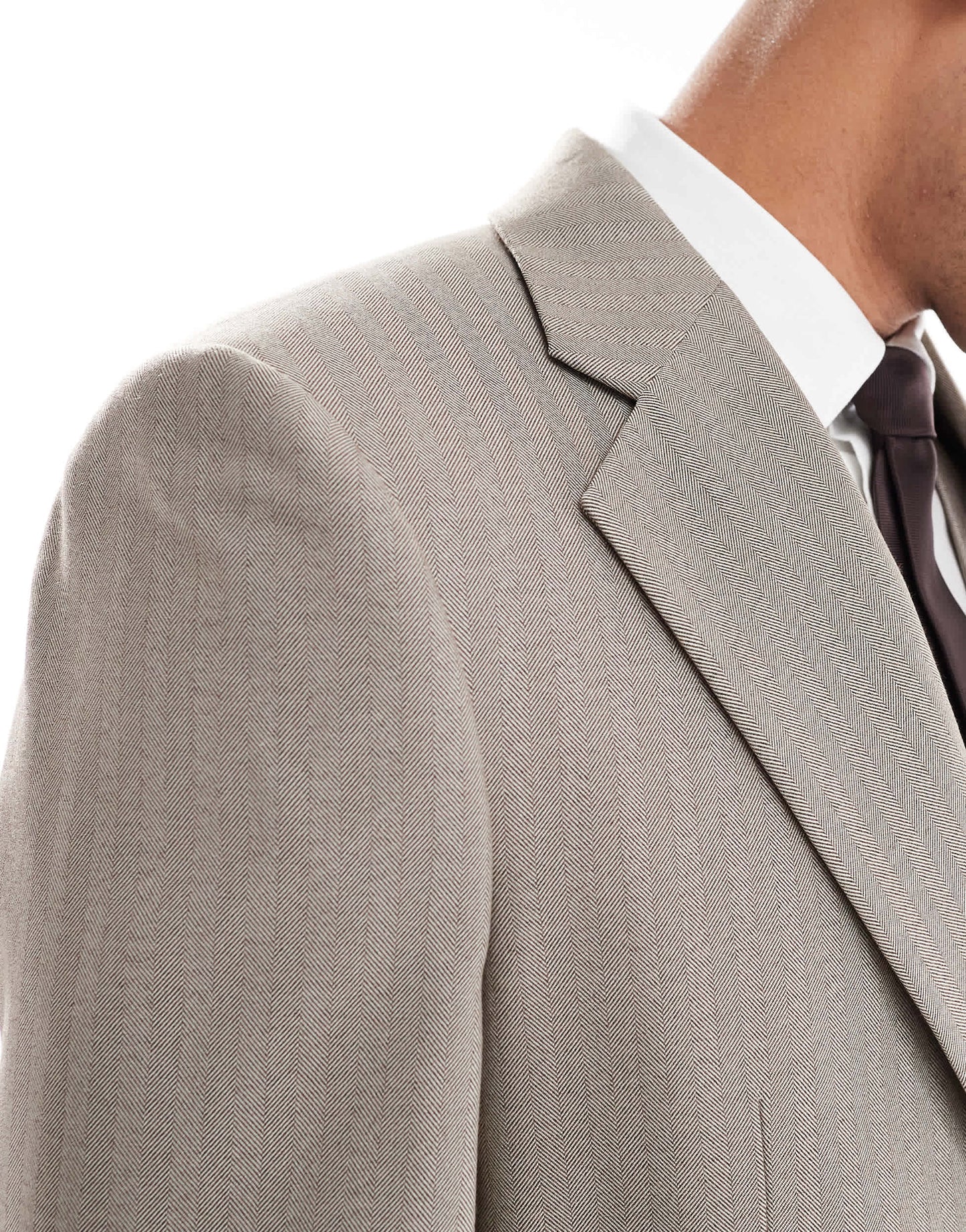 ASOS DESIGN wedding wool mix slim suit jacket in brown herringbone