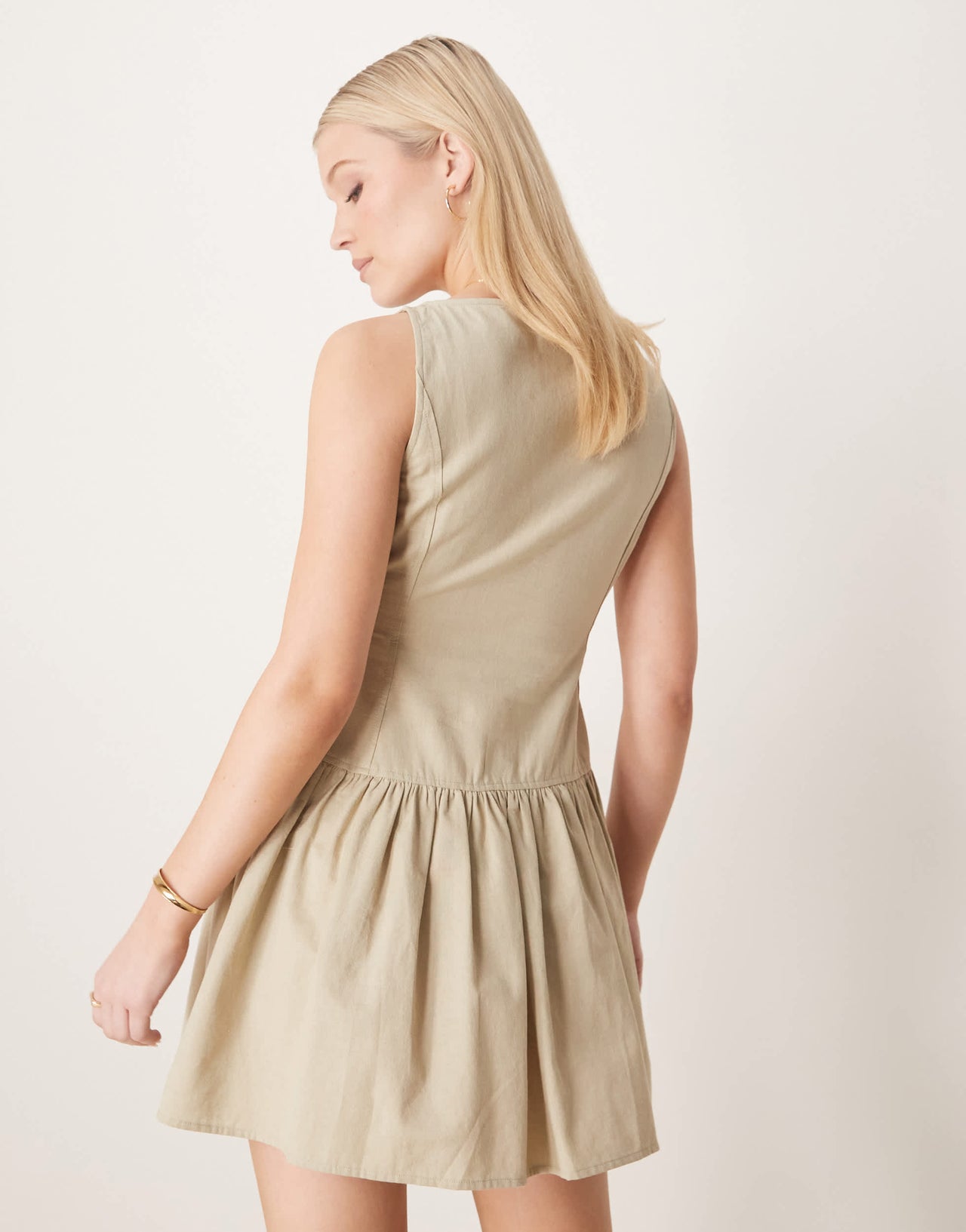 ASOS DESIGN slash neck button down dropped waist mini dress in putty