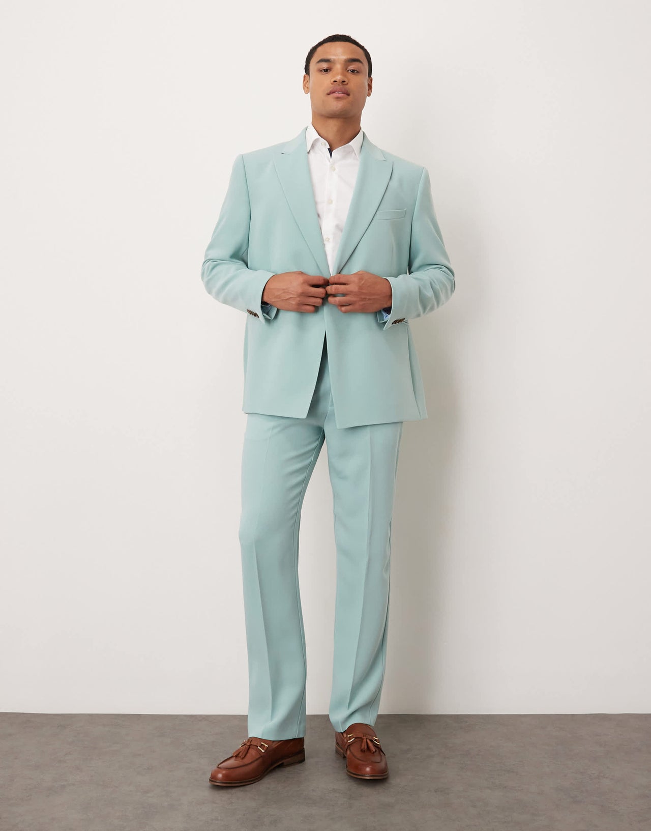 ASOS DESIGN linen look straight leg trousers in blue twill