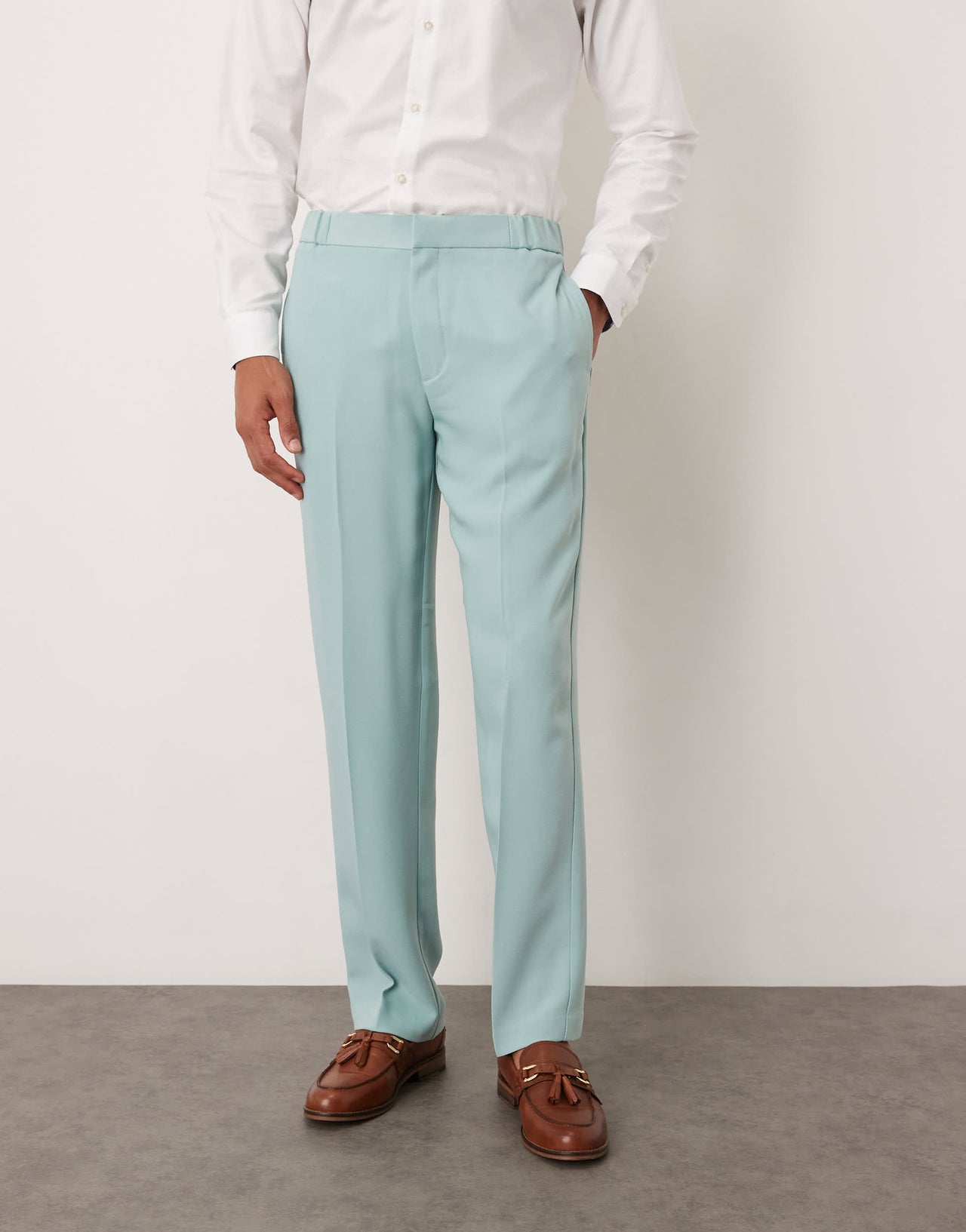 ASOS DESIGN linen look straight leg trousers in blue twill