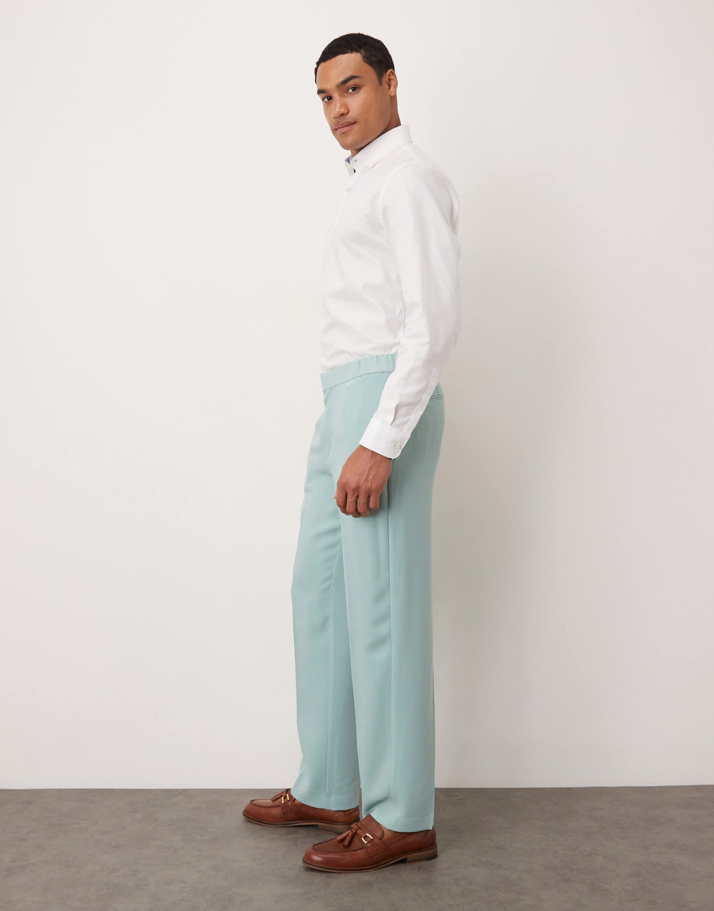 ASOS DESIGN linen look straight leg trousers in blue twill