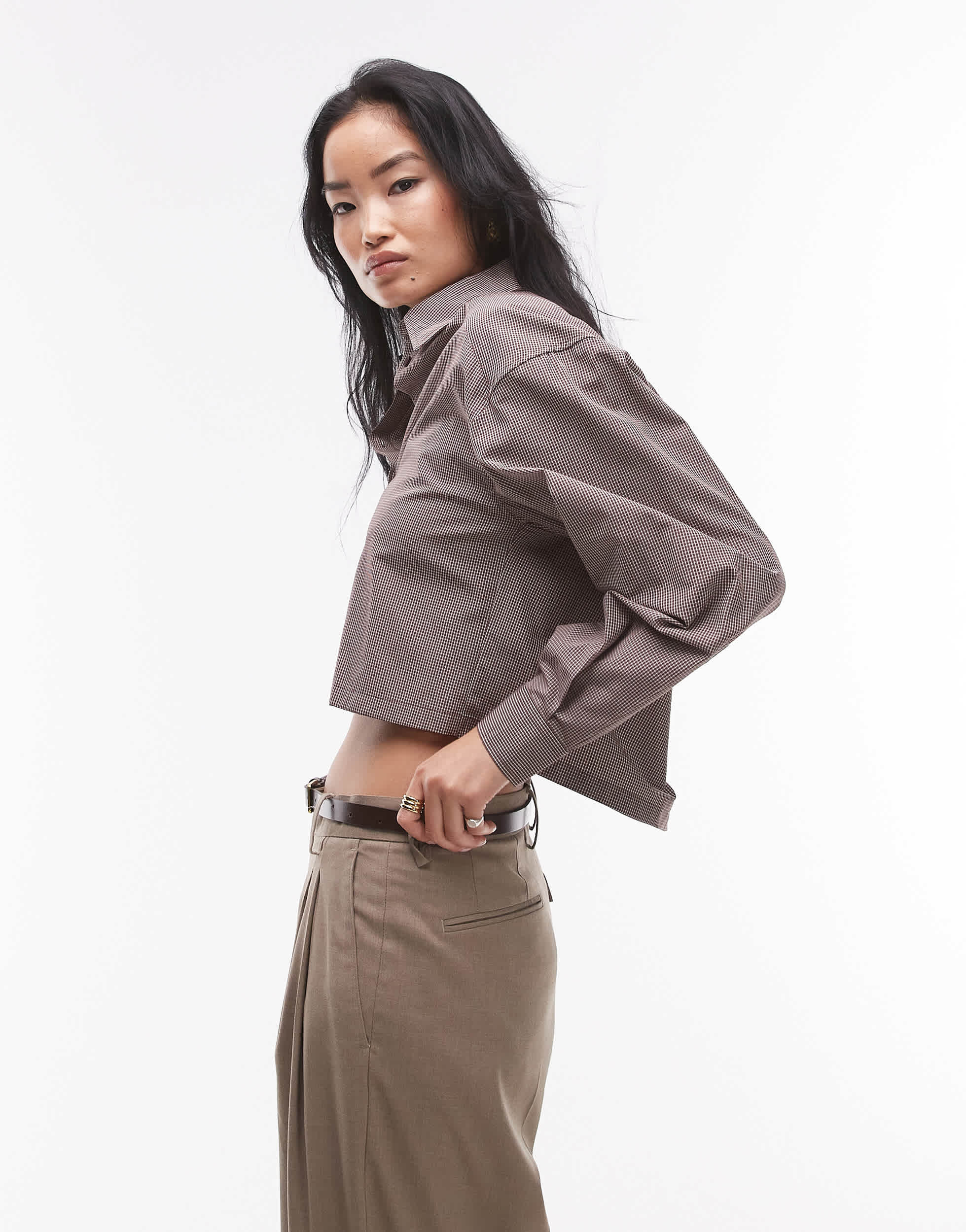 Topshop boxy shirt in brown check print