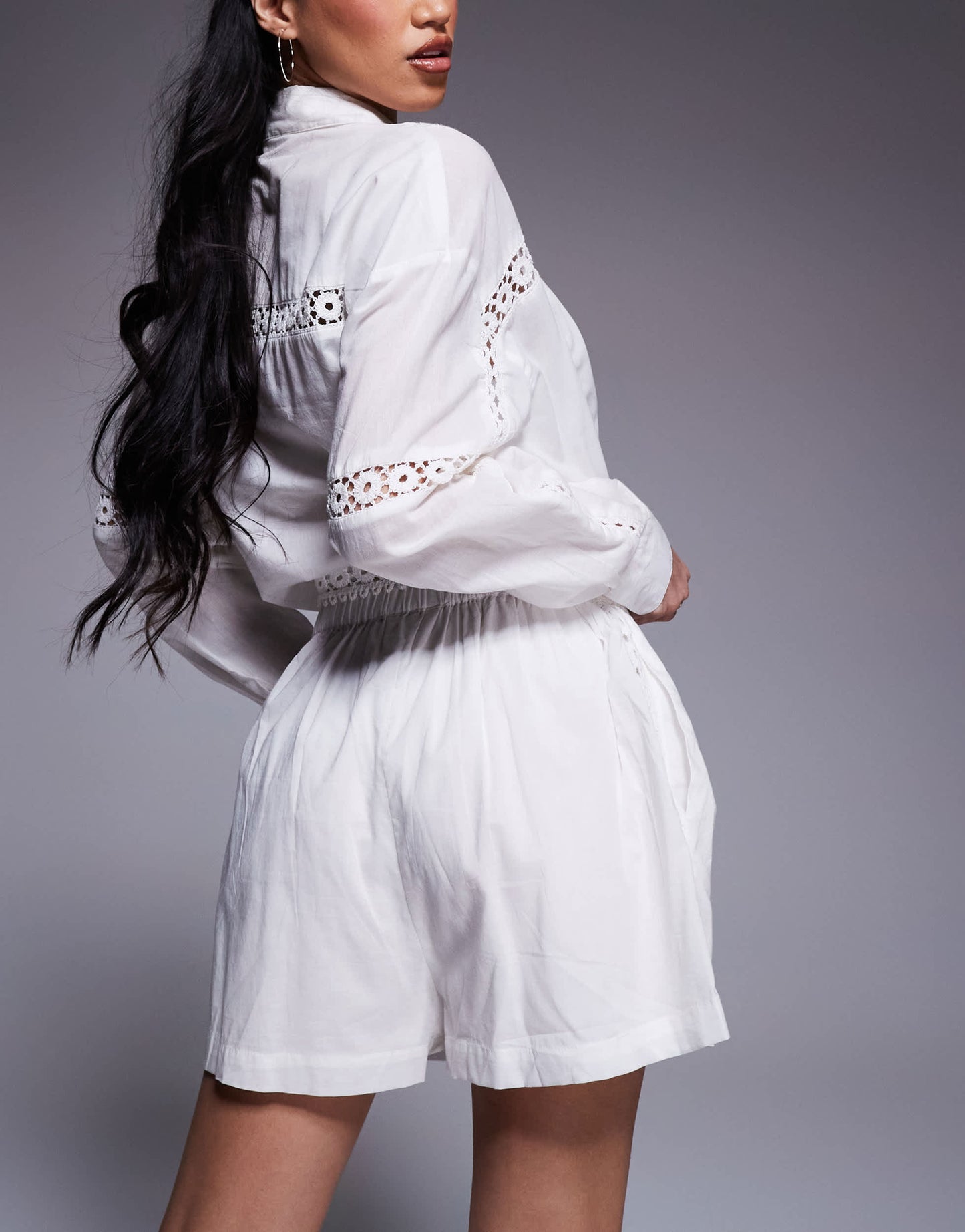 River Island lace insert shorts co-ord in white