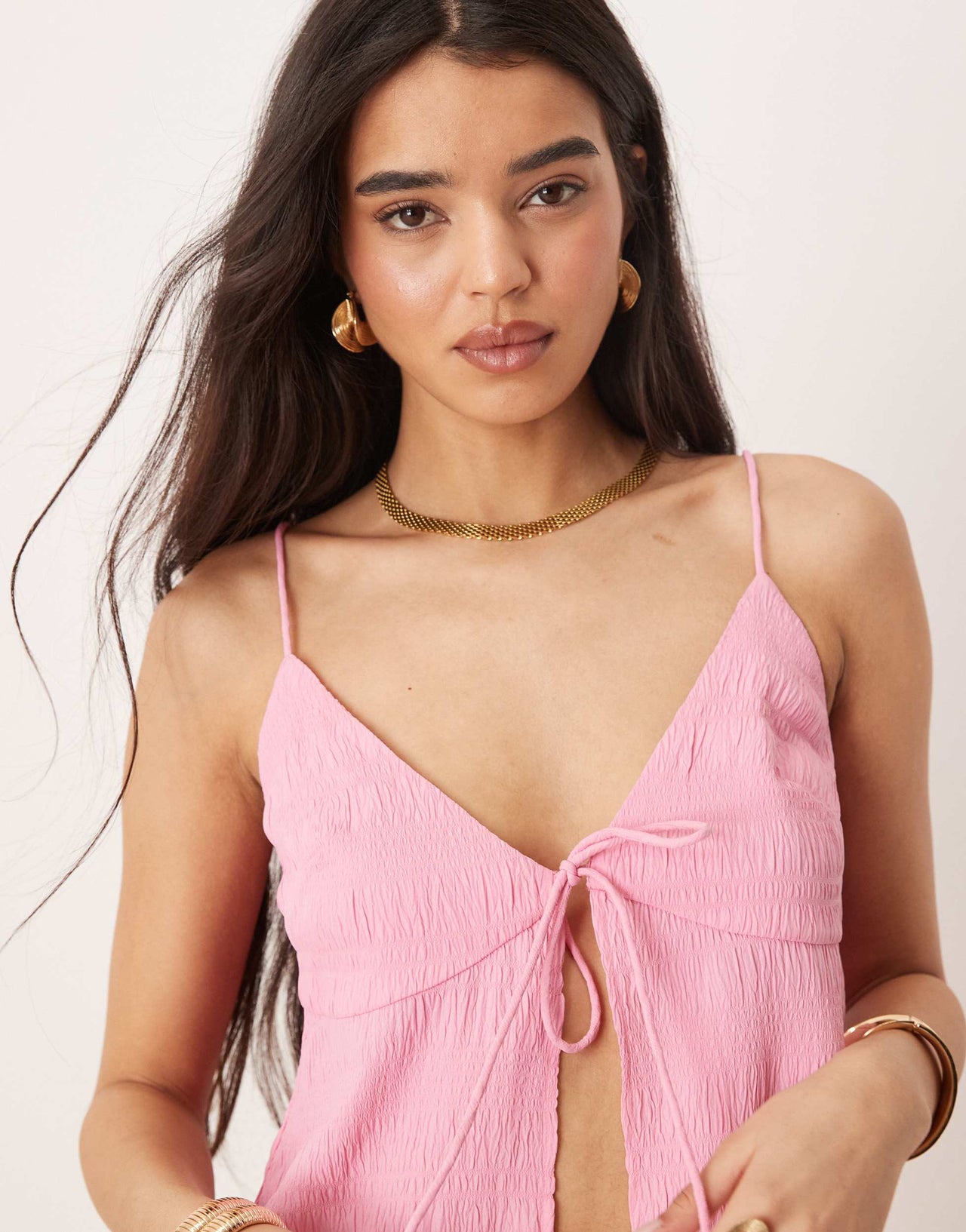 ASOS DESIGN longline tie front cami co-ord in hot pink
