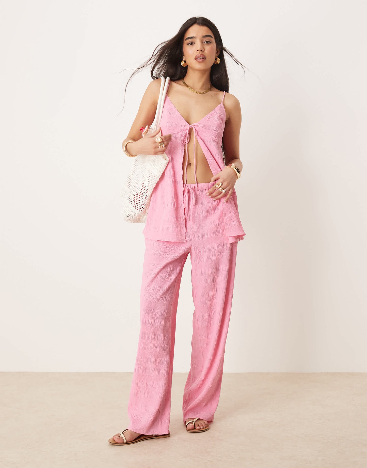 ASOS DESIGN pull on flare trousers co-ord in hot pink