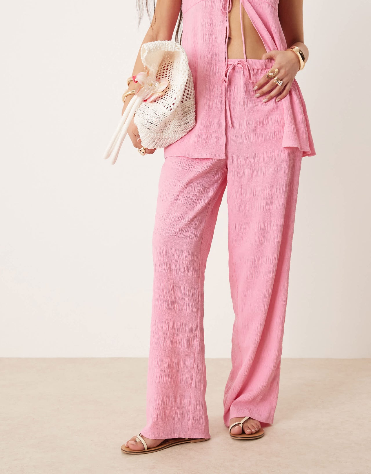 ASOS DESIGN pull on flare trousers co-ord in hot pink