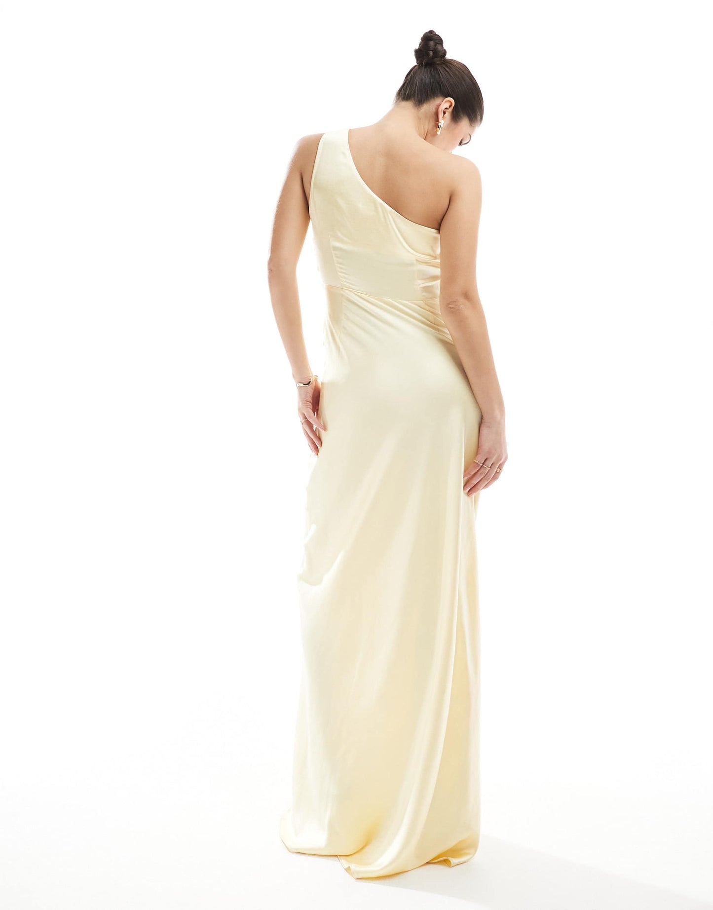 Six Stories Bridesmaid one shoulder satin maxi dress in lemon