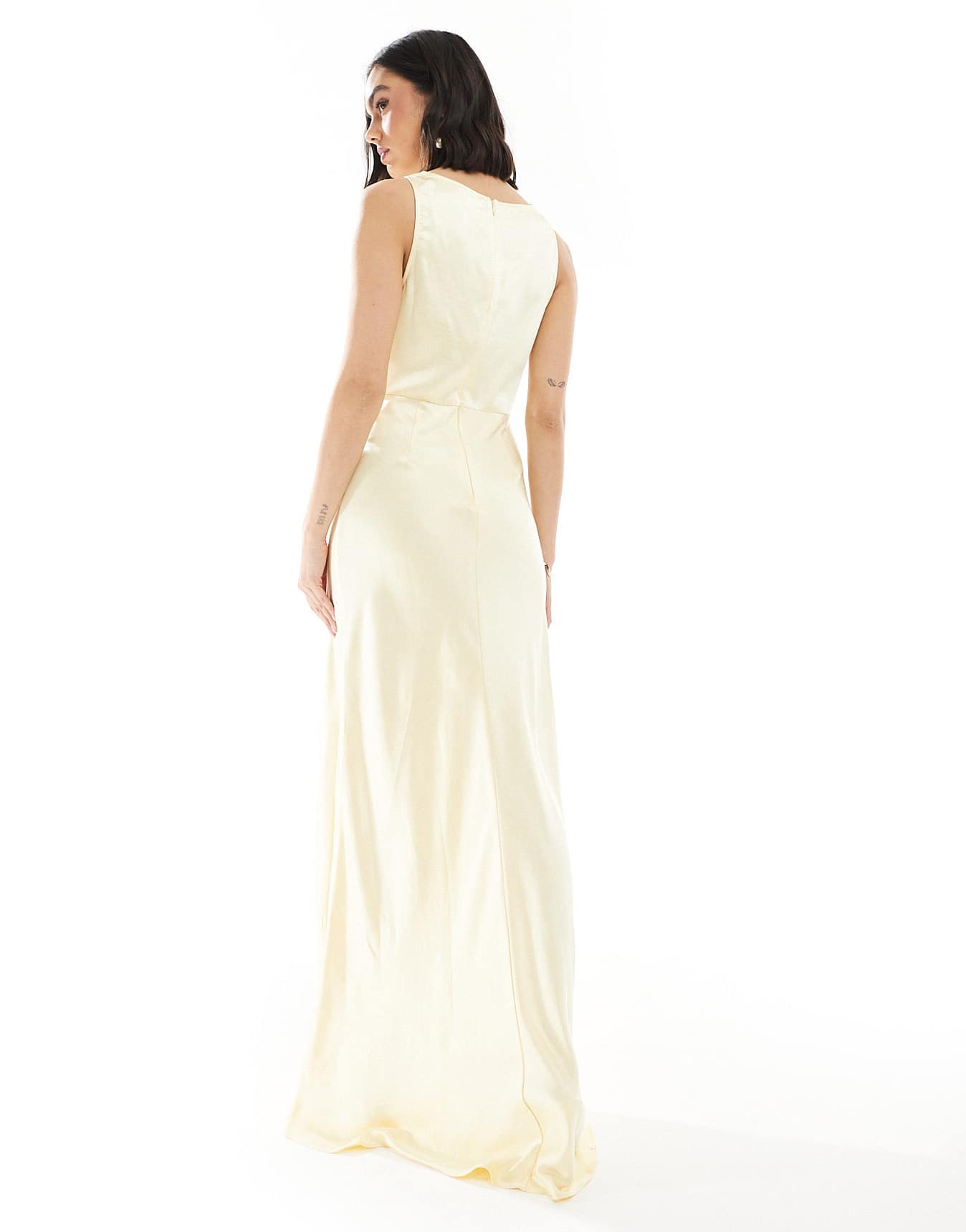 Six Stories Bridesmaid cowl neck satin maxi dress in lemon