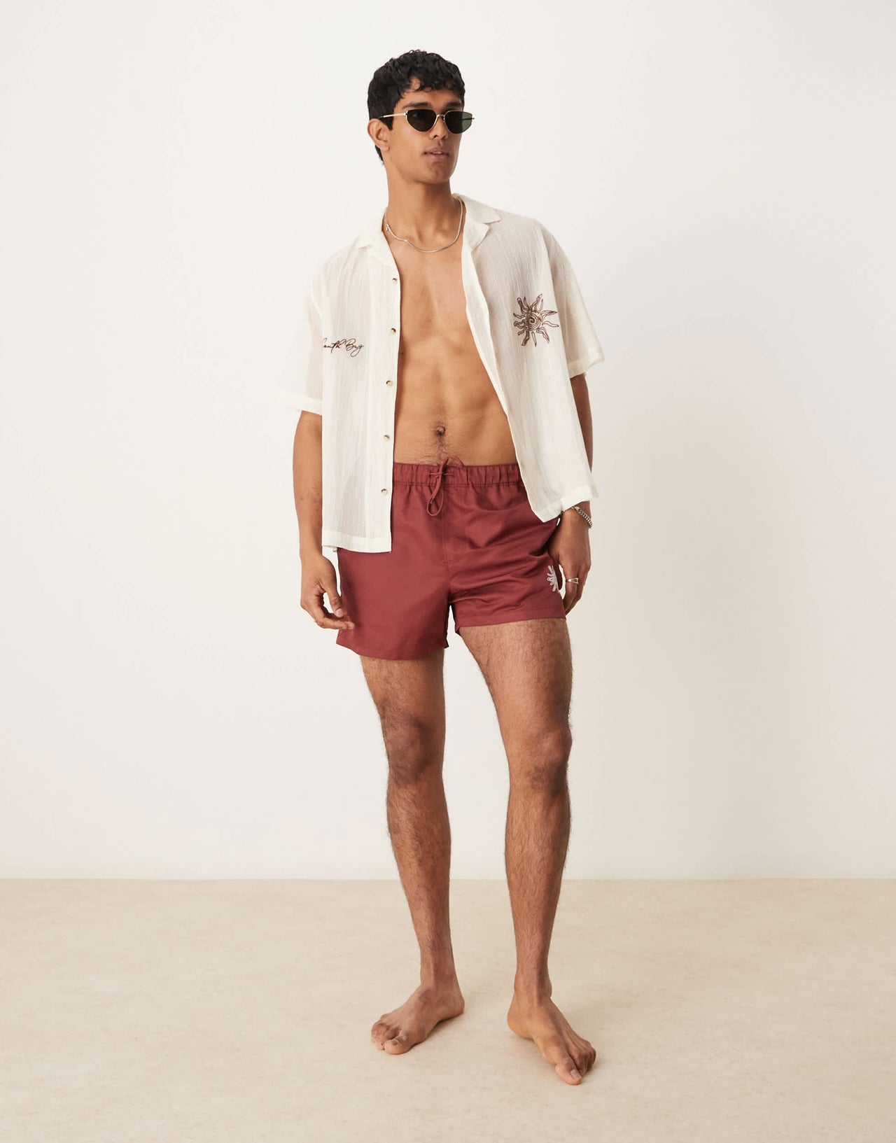 ASOS DESIGN co-ord boxy revere shirt with chest embroidery in cream