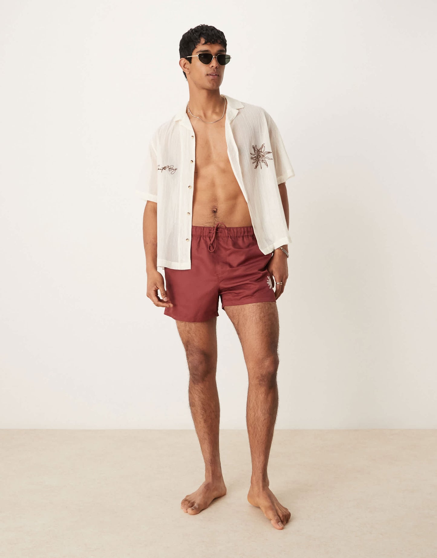 ASOS DESIGN co-ord boxy revere shirt with chest embroidery in cream