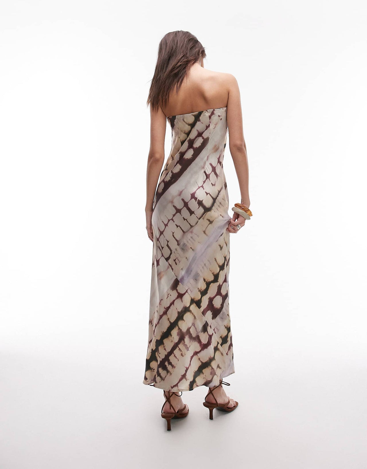 Topshop satin bandeau slip maxi dress in abstract animal print