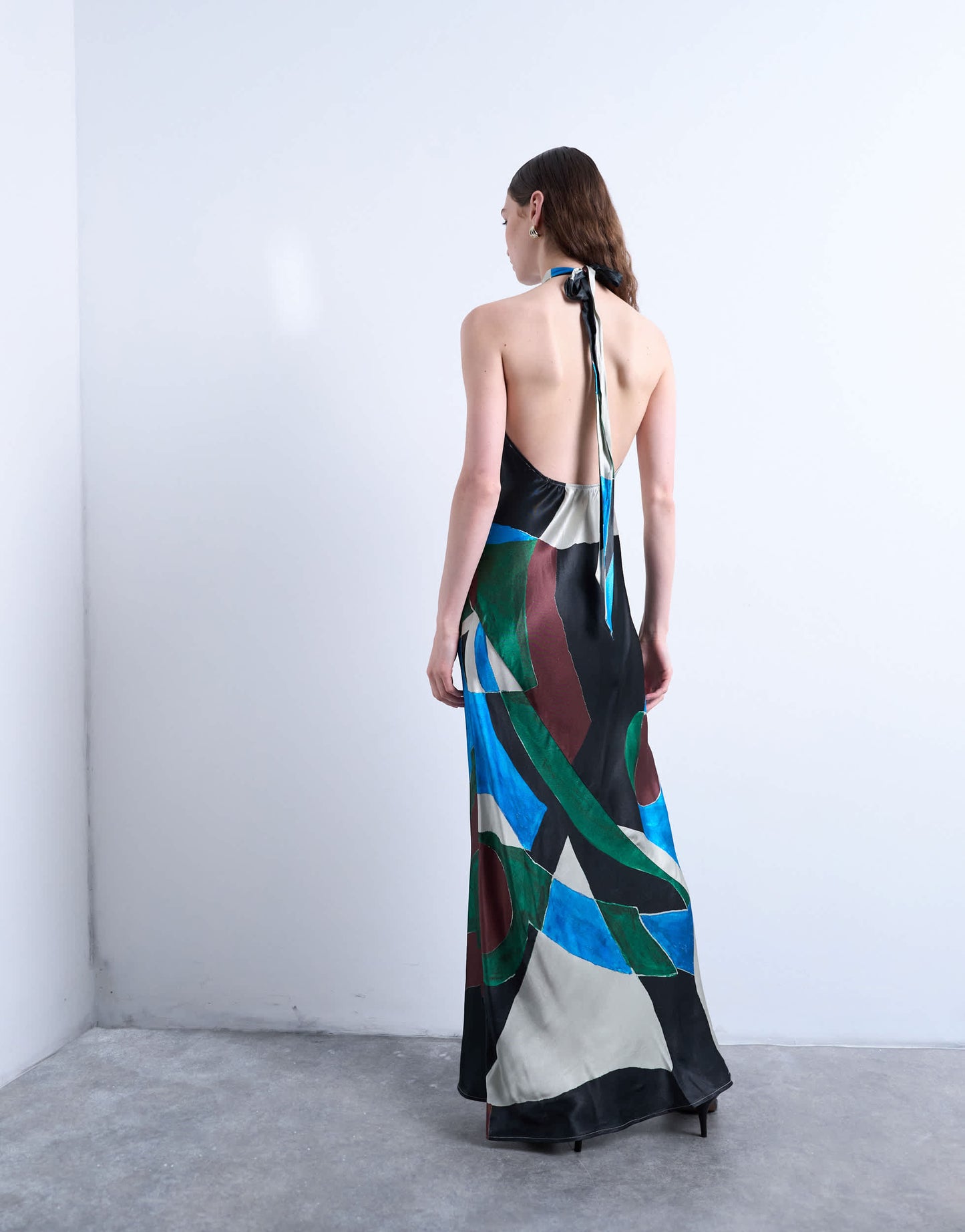 Topshop satin halterneck dress in abstract shape print