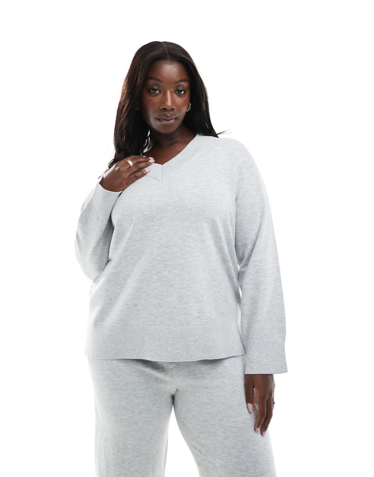 New Look Curve co-ord v neck jumper in light grey
